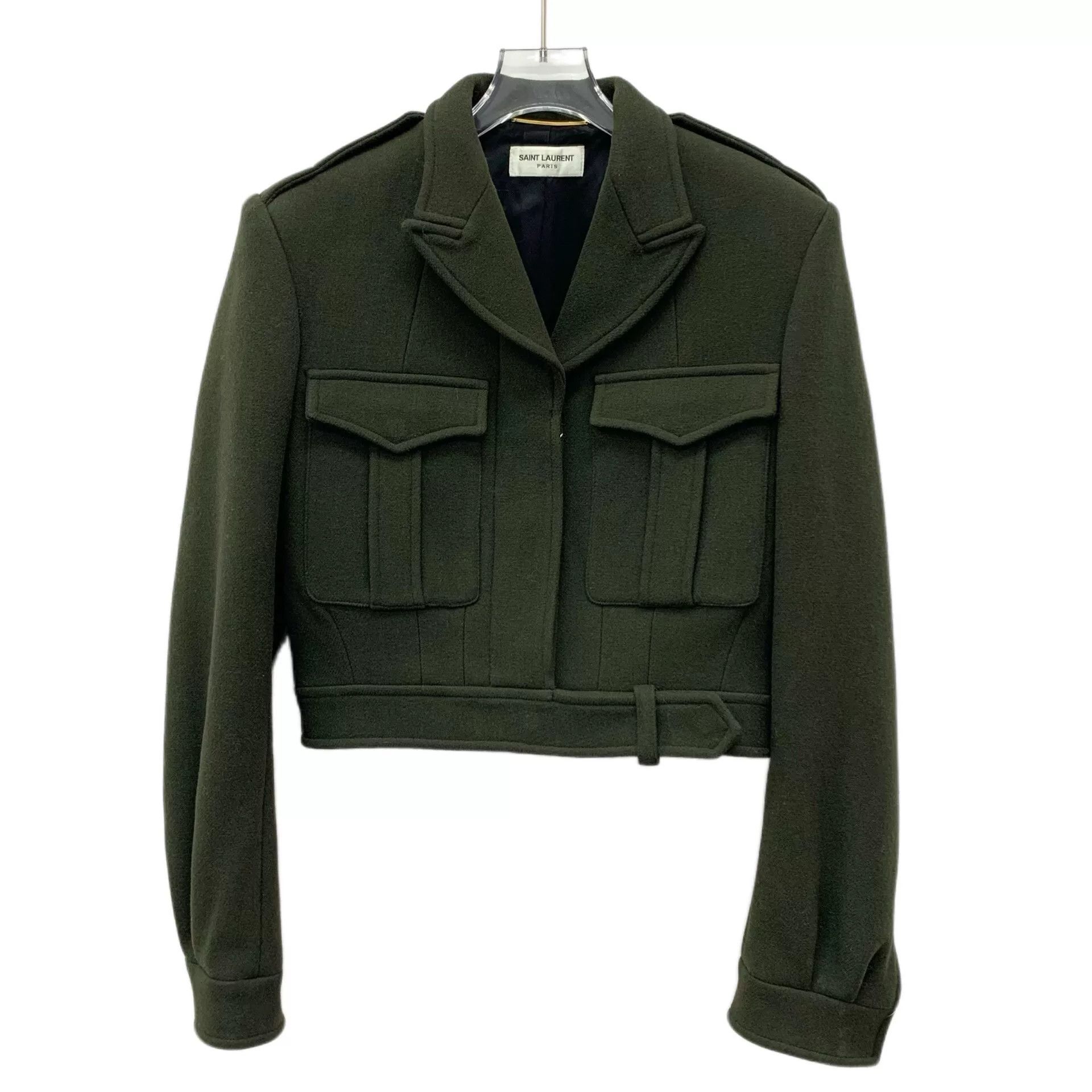 Saint Laurent Paris Saint Laurent Green Cropped Wool Jacket Size S / US 4 / IT 40 - 1 Thumbnail