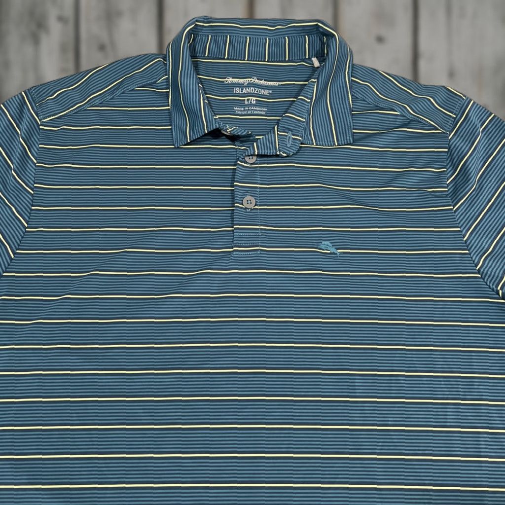 Tommy Bahama Tommy Bahama Island Zone Polo Shirt Mens Large Green Striped Short Sleeve Light Size US L / EU 52-54 / 3 - 1 Thumbnail