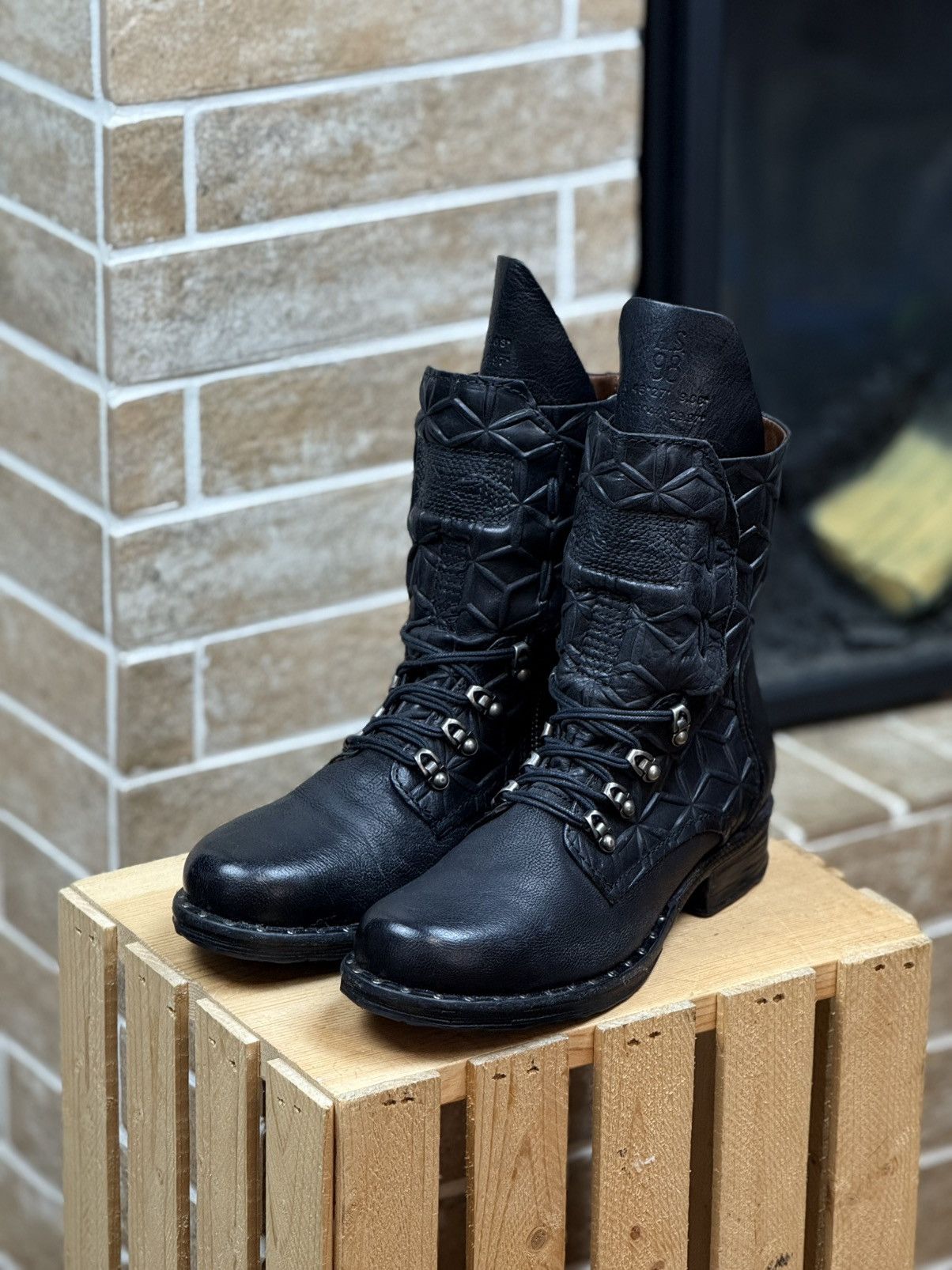 A.S.98 Womans A.S.98. Airstep Black Leather Biker Zip Stedded Boots Size US 9 / IT 39 - 1 Thumbnail