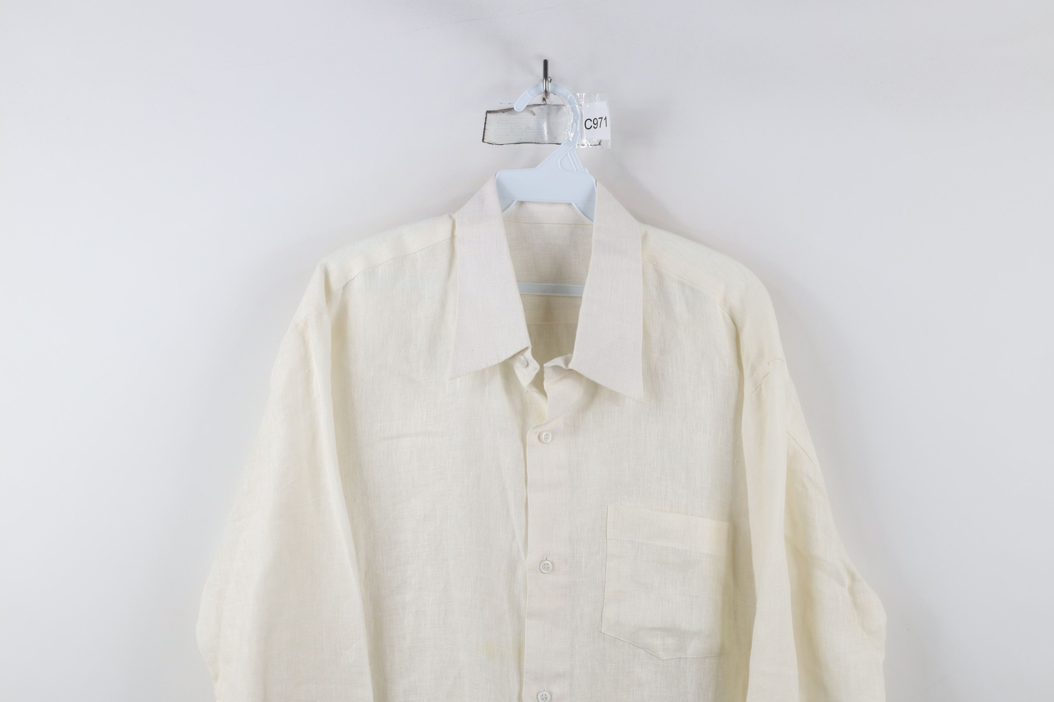 Vintage Vintage 70s Streetwear Linen Collared Button Shirt Cream USA Size US XL / EU 56 / 4 - 2 Thumbnail