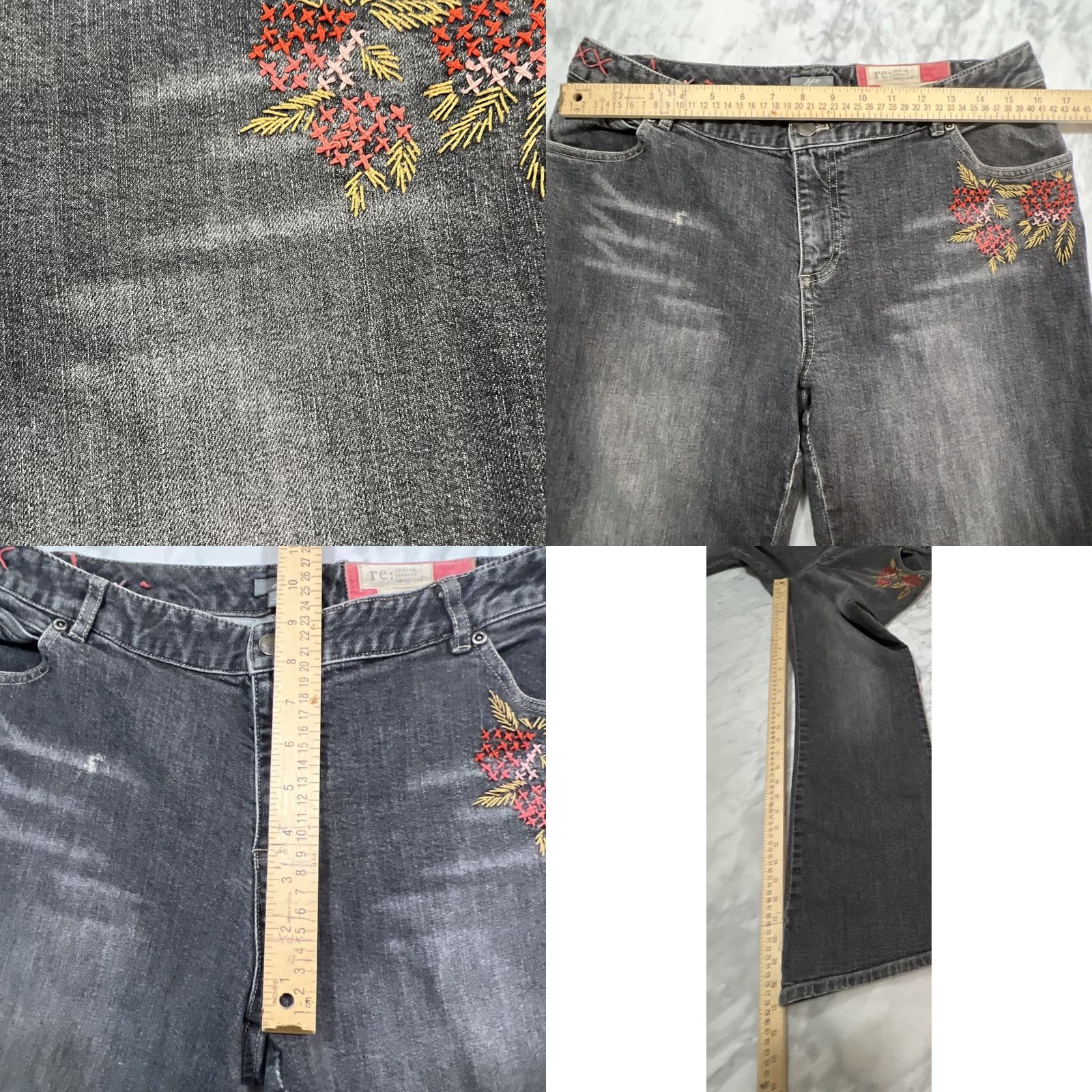 J. Jill VINTAGE J Jill Black Denim Jeans Women’s 10 Flare Embroidered Embellished Stretch 31 Inseam 5-Pocket City Hippie Bohemian Regular Womens Size 32" / US 10 / IT 46 - 9 Thumbnail