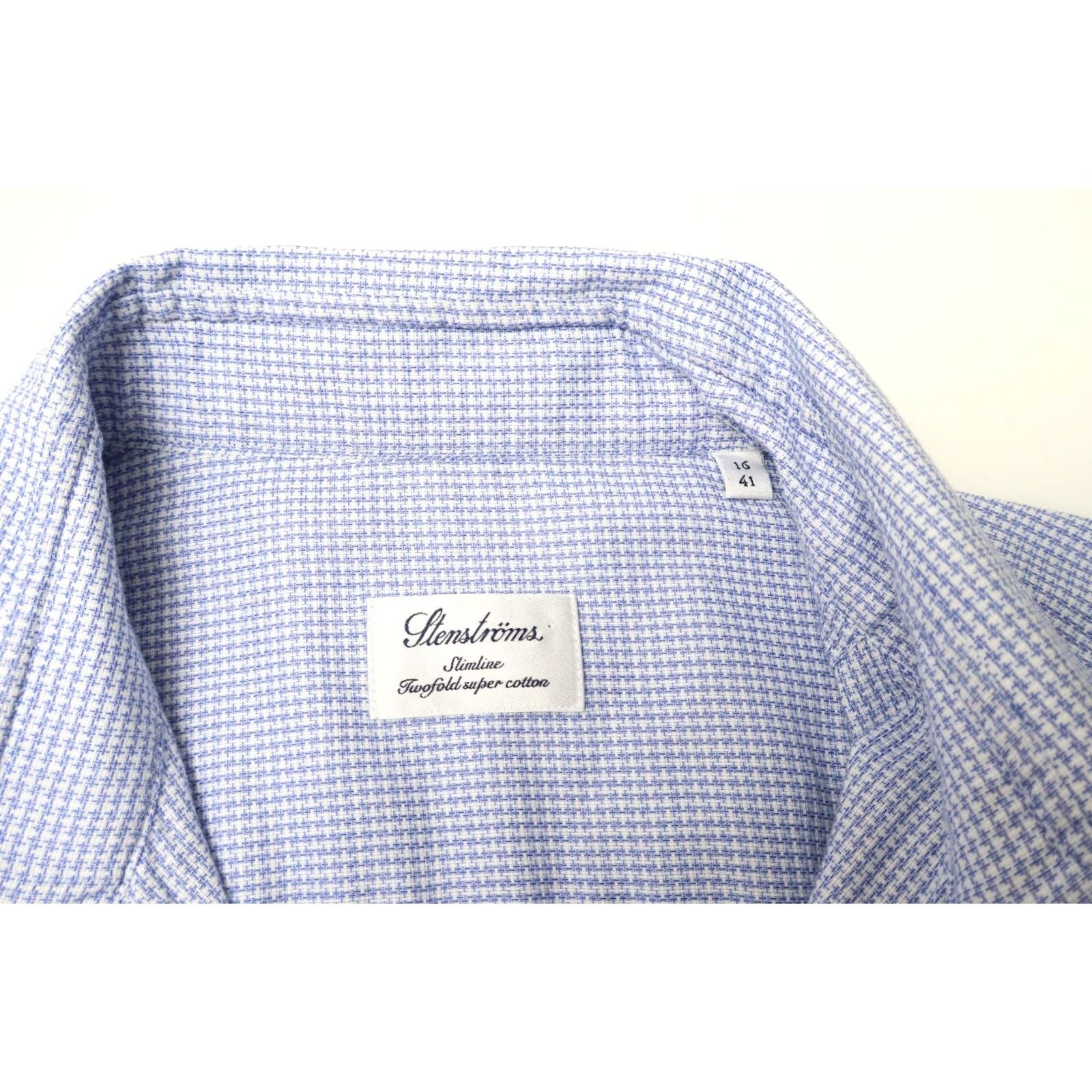 Vintage STENSTROMS Shirt Slimline Light Blue Spread Collar Patterned 16 / 41 Men's Size US L / EU 52-54 / 3 - 5 Thumbnail