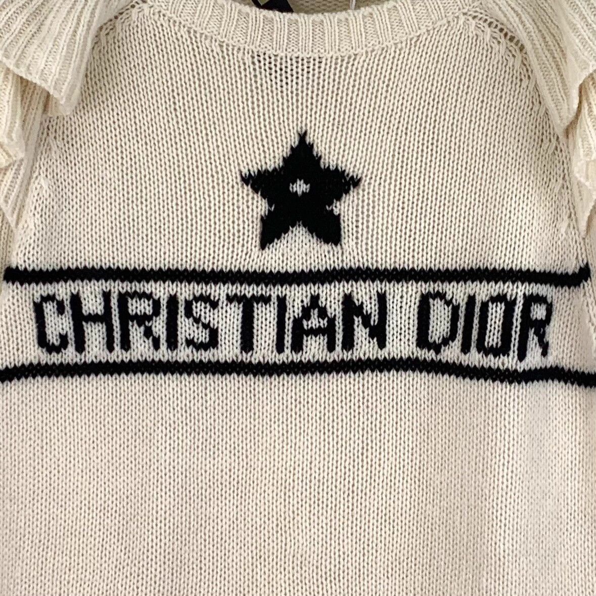 Dior LW0218 Dior Off-White Cashmere Crew Star Logo Intarsia Size XXS / US 00 / IT 34 - 3 Thumbnail