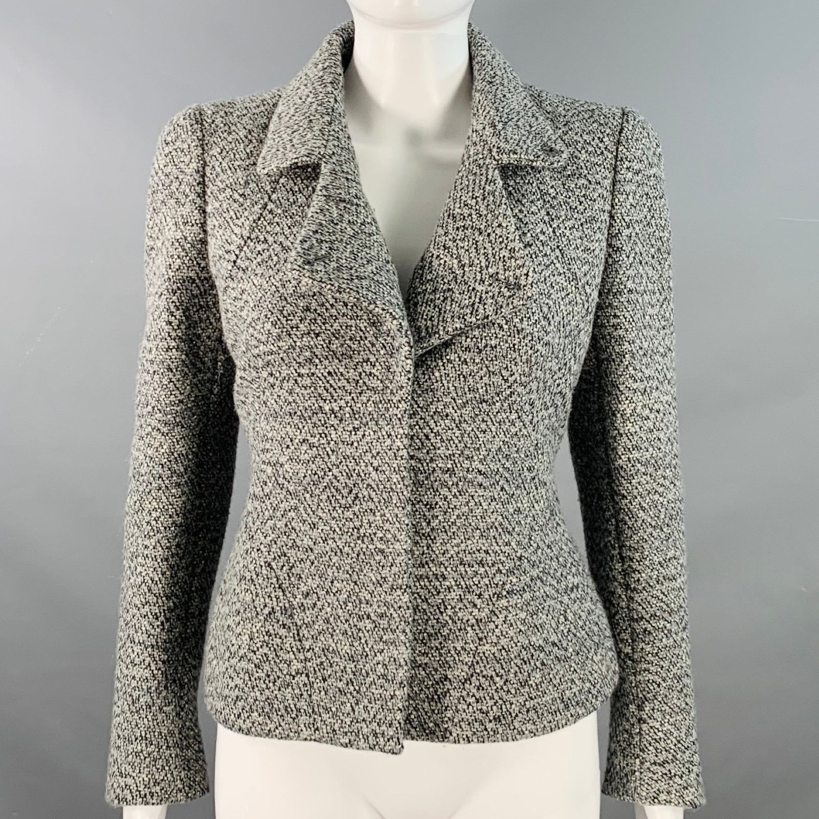 Alexander McQueen Size 4 Grey Black Wool Blend Boucle Single Breasted Jacket Size S / US 4 / IT 40 - 1 Thumbnail