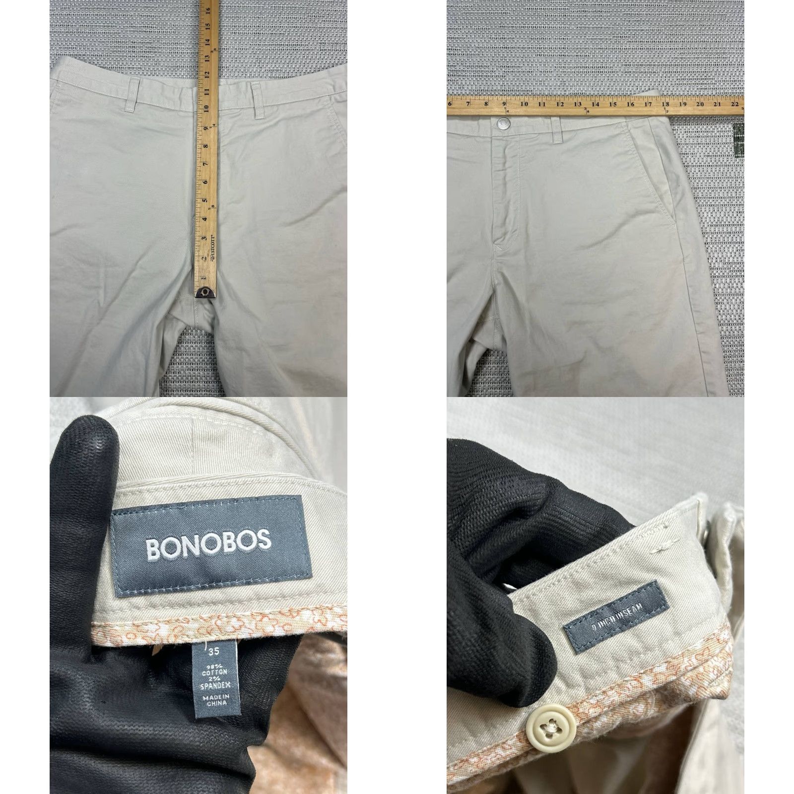 Bonobos Bonobos Mens 35 Cream Beige Cotton Chinos 9" Shorts Regular Beige Men’s Chino Short 9" Bonobos Size US 35 - 9 Thumbnail
