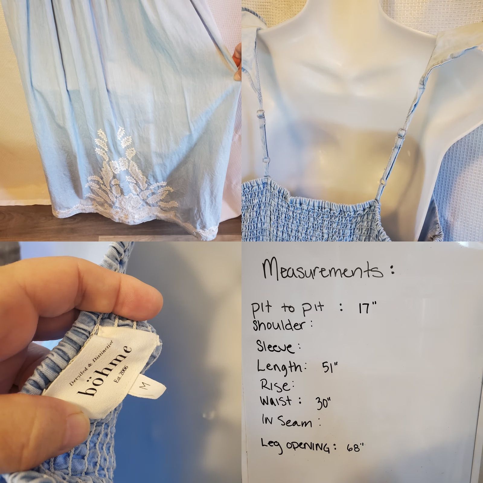 Denime Bohme Denim Chambray Lace Cut Out Maxi Dress Womens M Casual Hippe Boho 90s 80s Vintage Sleeveless Smooth Pullover Blue Size M / US 6-8 / IT 42-44 - 9 Thumbnail