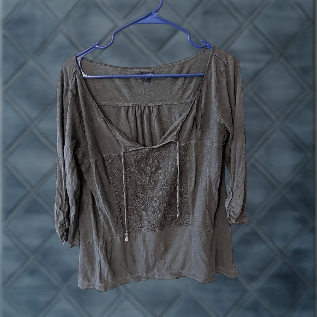 Vintage American Eagle Women's Blouse M Gray 3/4 Sleeve Crew Neck Tassels Size M / US 6-8 / IT 42-44 - 1 Thumbnail
