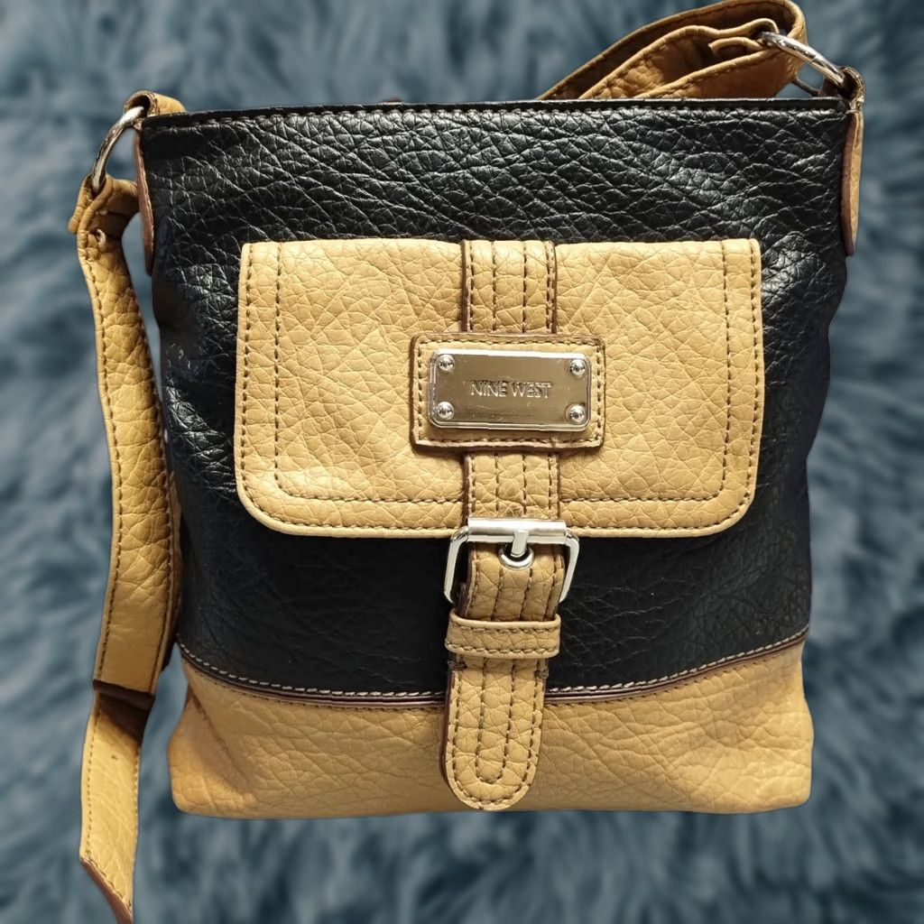 Nine West Nine West Crossbody Bag Monogram Black Tan Two Tone Adjustable Straps Womens Medium Modern Size ONE SIZE - 1 Thumbnail