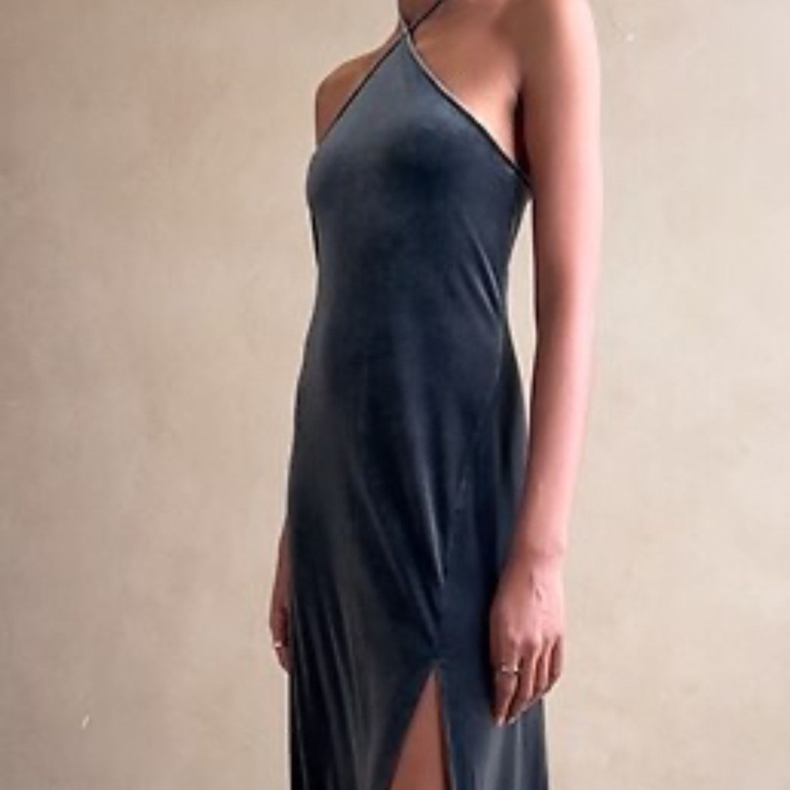 halter neck maxi dress australia Mei Modal High-Split Halterneck Maxi Dress in Matcha Green main image 0