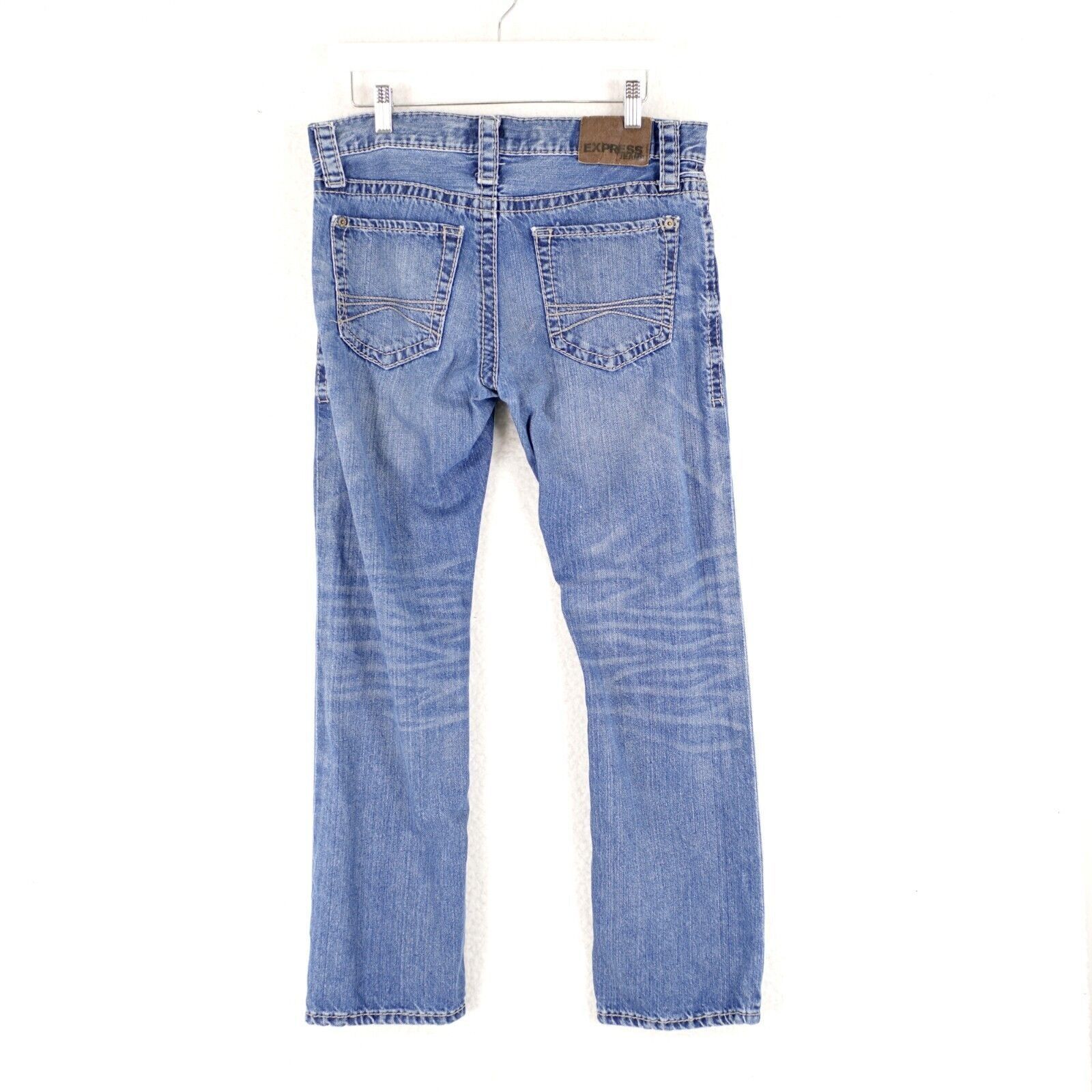 Express Express Rocco Slim Fit Boot Cut Blue Stone Wash Whisker Blue Size US 32 / EU 48 - 5 Thumbnail
