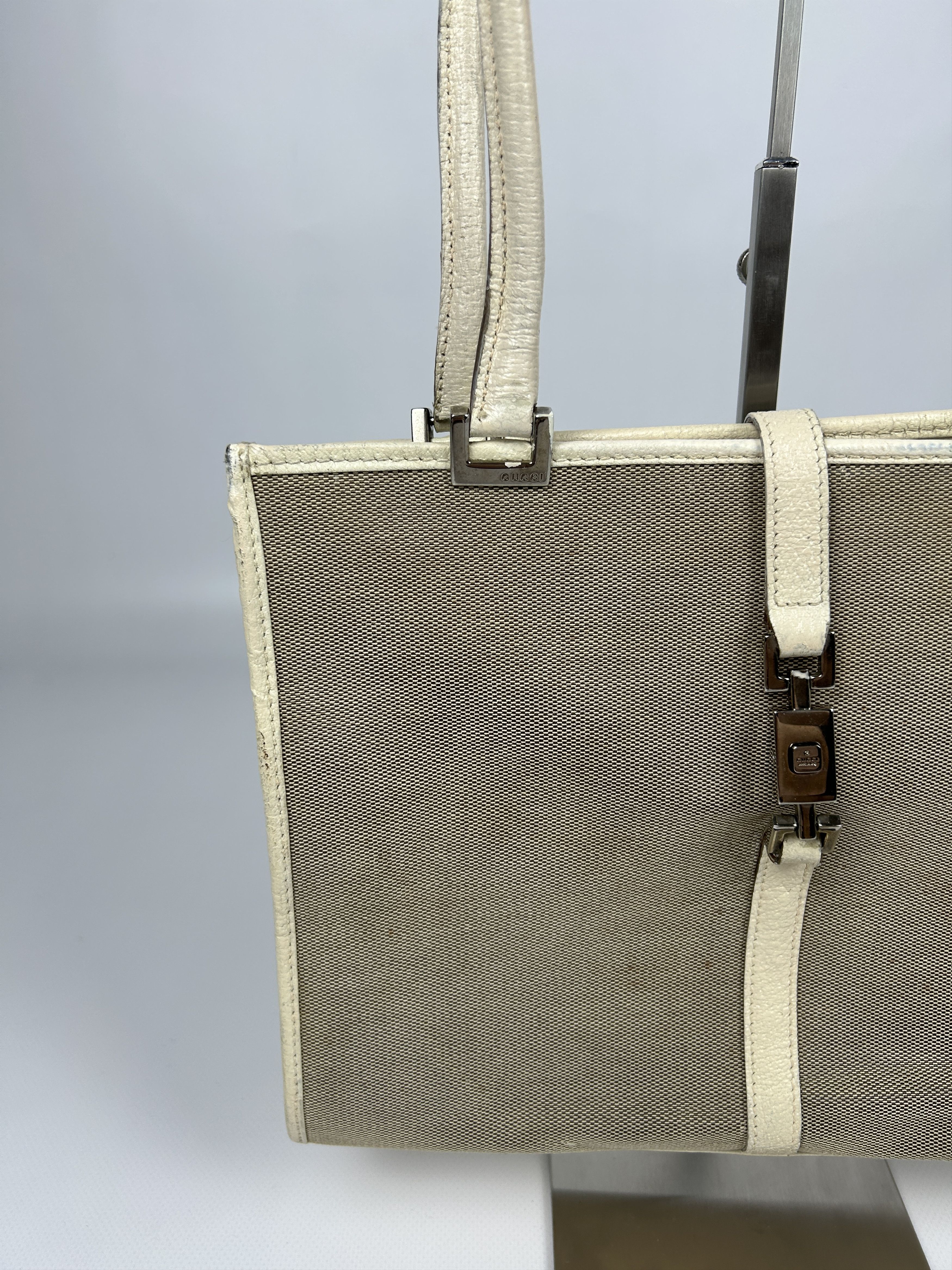 Gucci Vtg Gucci jackie line canvas tote bag with leather trim Size ONE SIZE - 7 Thumbnail