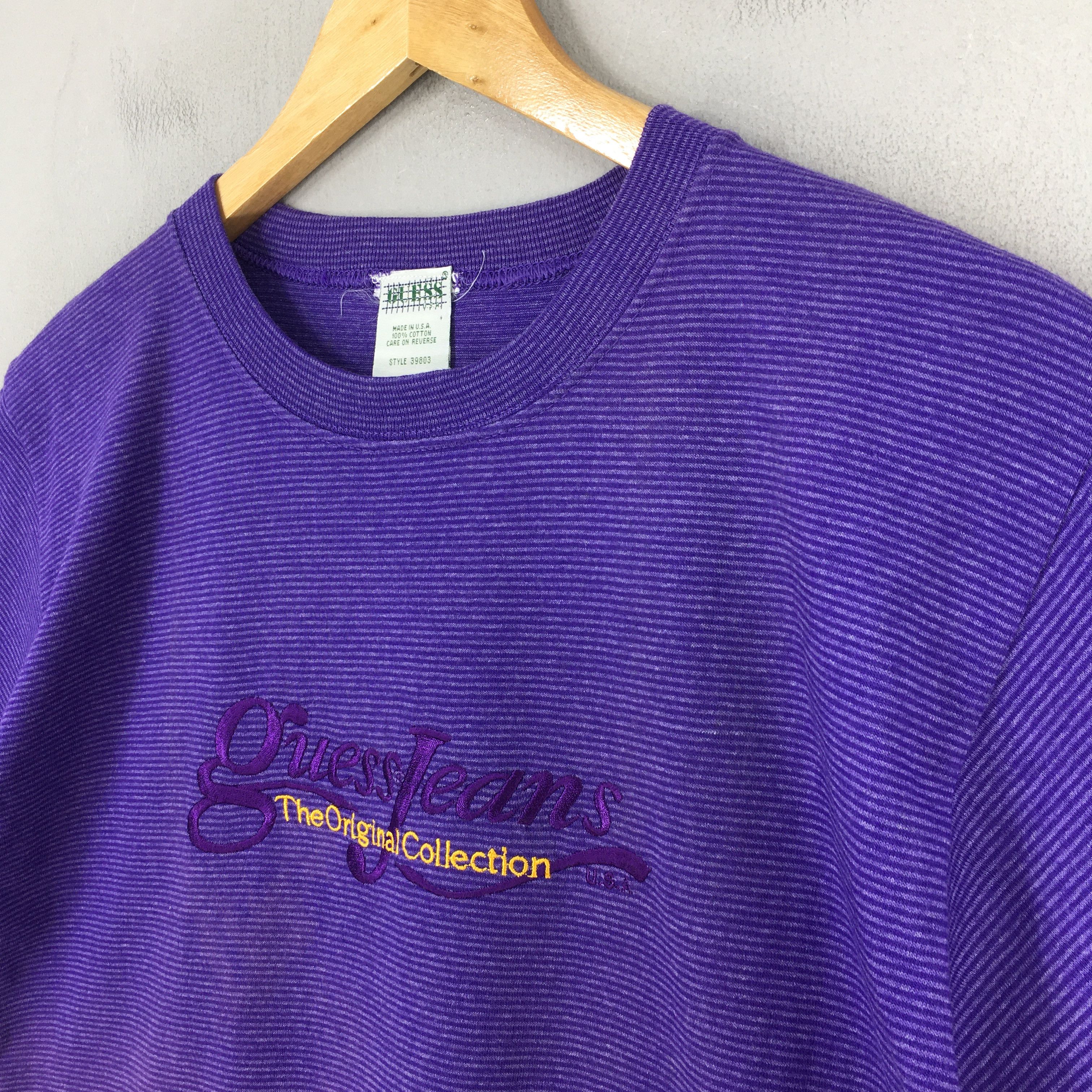 Guess Vintage 90s Guess Jeans Usa Striped Purple T shirt Medium Size US M / EU 48-50 / 2 - 3 Thumbnail