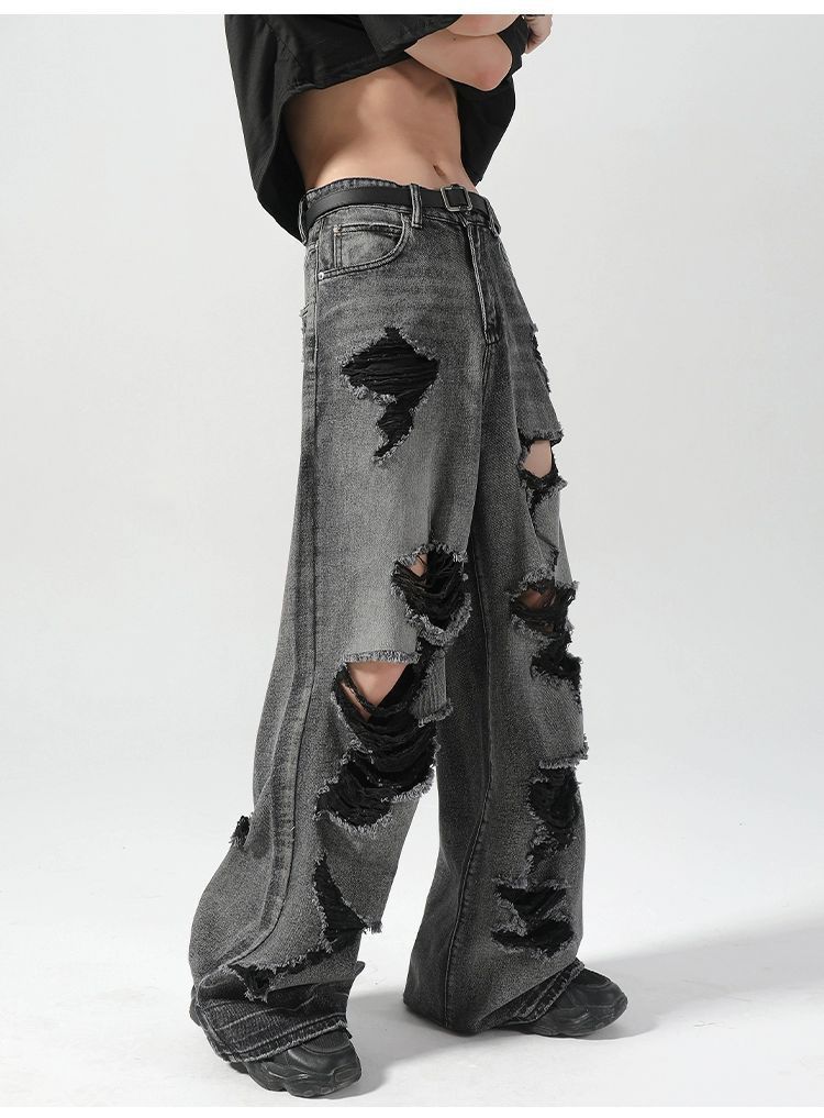 Japanese Brand Men's loose distressed wide-leg Japanese ripped jeans Size US 32 / EU 48 - 5 Thumbnail