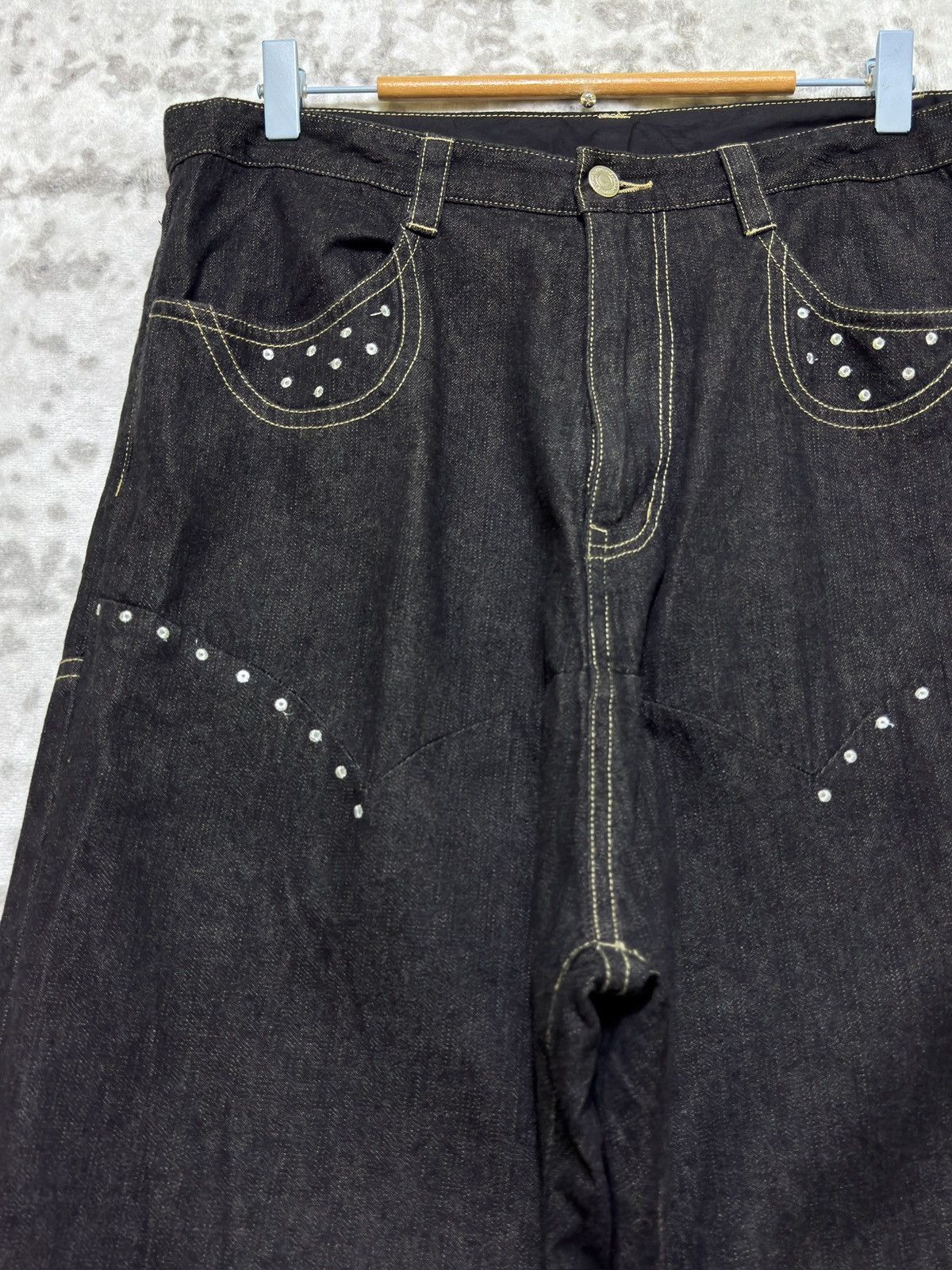 Japanese Brand Vintage Crotch Pant Kawa Okada Buckle back Embroidered Denim Size US 31 - 4 Thumbnail