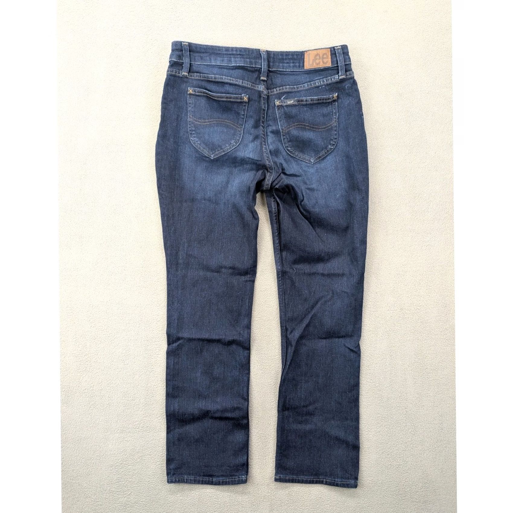 Lee Lee Womens Jeans Straight Mid Rise Dark Wash 30x28 Size 12M Denim Cotton Blend Spandex Polyester Pocket Logo Button Love Size 32" / US 10 / IT 46 - 6 Thumbnail