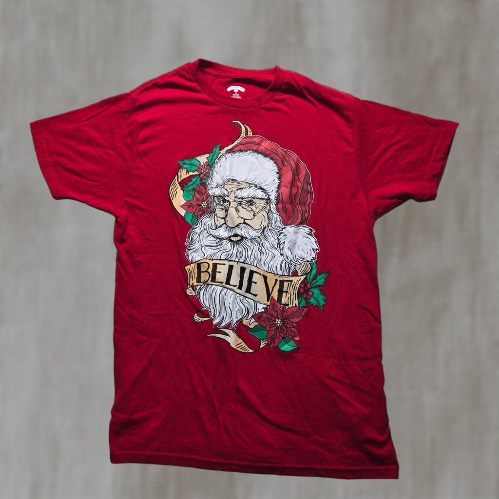 Vintage Believe Shirt Adult M Red Christmas Santa Claus Graphic Tee Crewneck Short Sleeve Men’s M Shirt Size US M / EU 48-50 / 2 - 1 Thumbnail