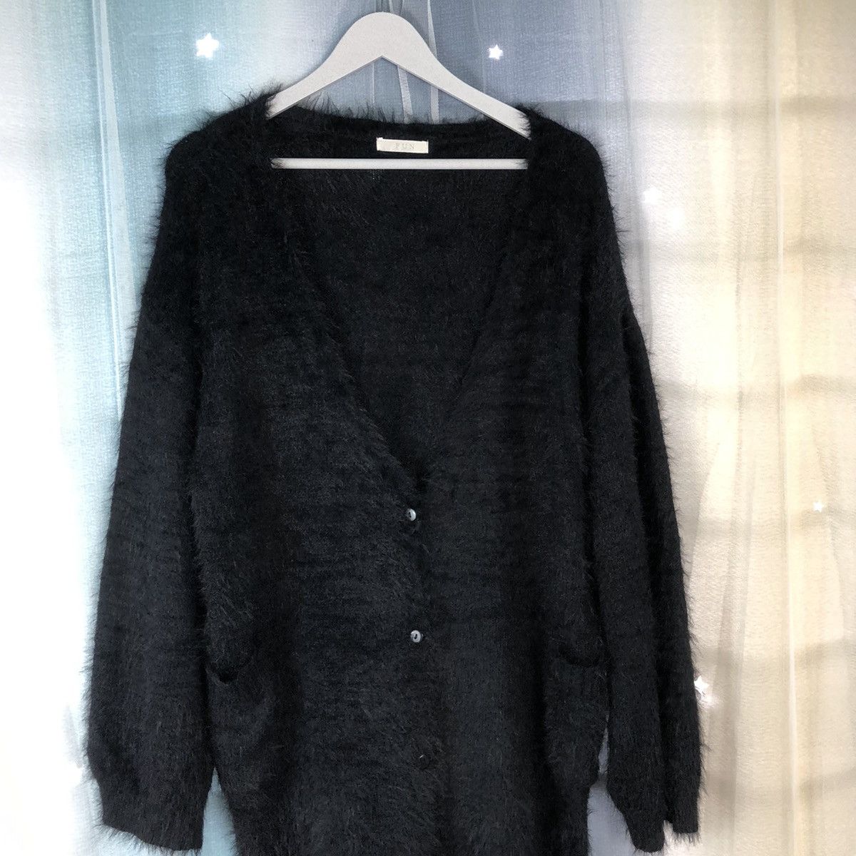 Homespun Knitwear × Japanese Brand Fun Black Shag Shaggy Fur Mohair Cardigan #915 Size XL / US 12-14 / IT 48-50 - 2 Thumbnail