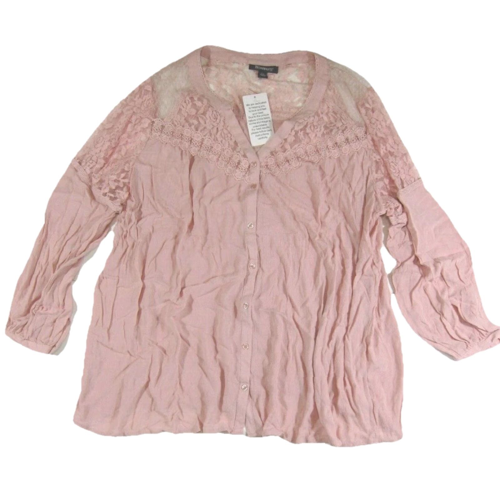 Vintage NWT Roaman's 100% Rayon Pink Embroidered Lace Long Sleeve Blouse Top Women 28W Size 4XL / US 24-26 - 6 Thumbnail