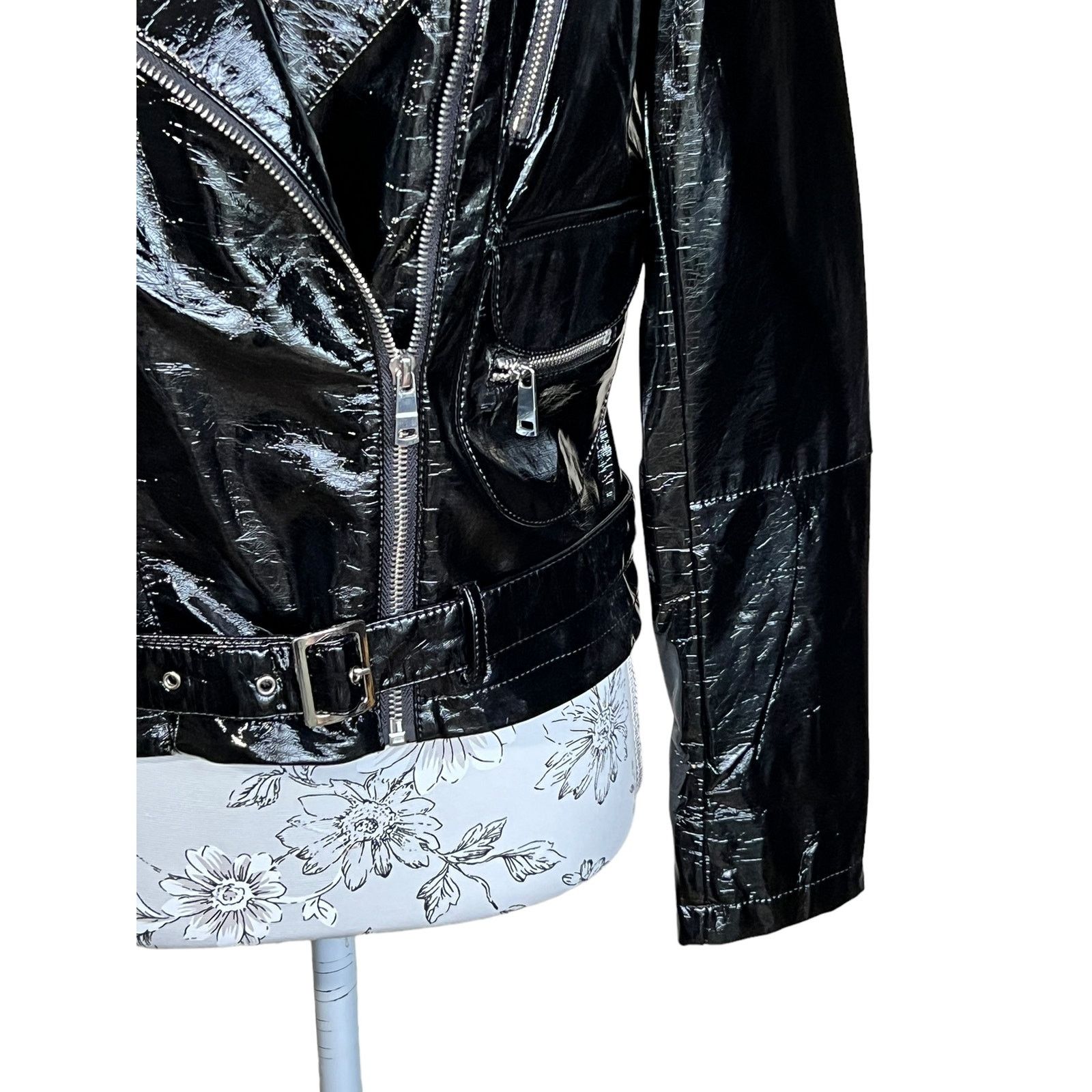 Other New LA Coalition Blck Vegan Patent Leather Motorcycle Jacket Size S / US 4 / IT 40 - 4 Thumbnail