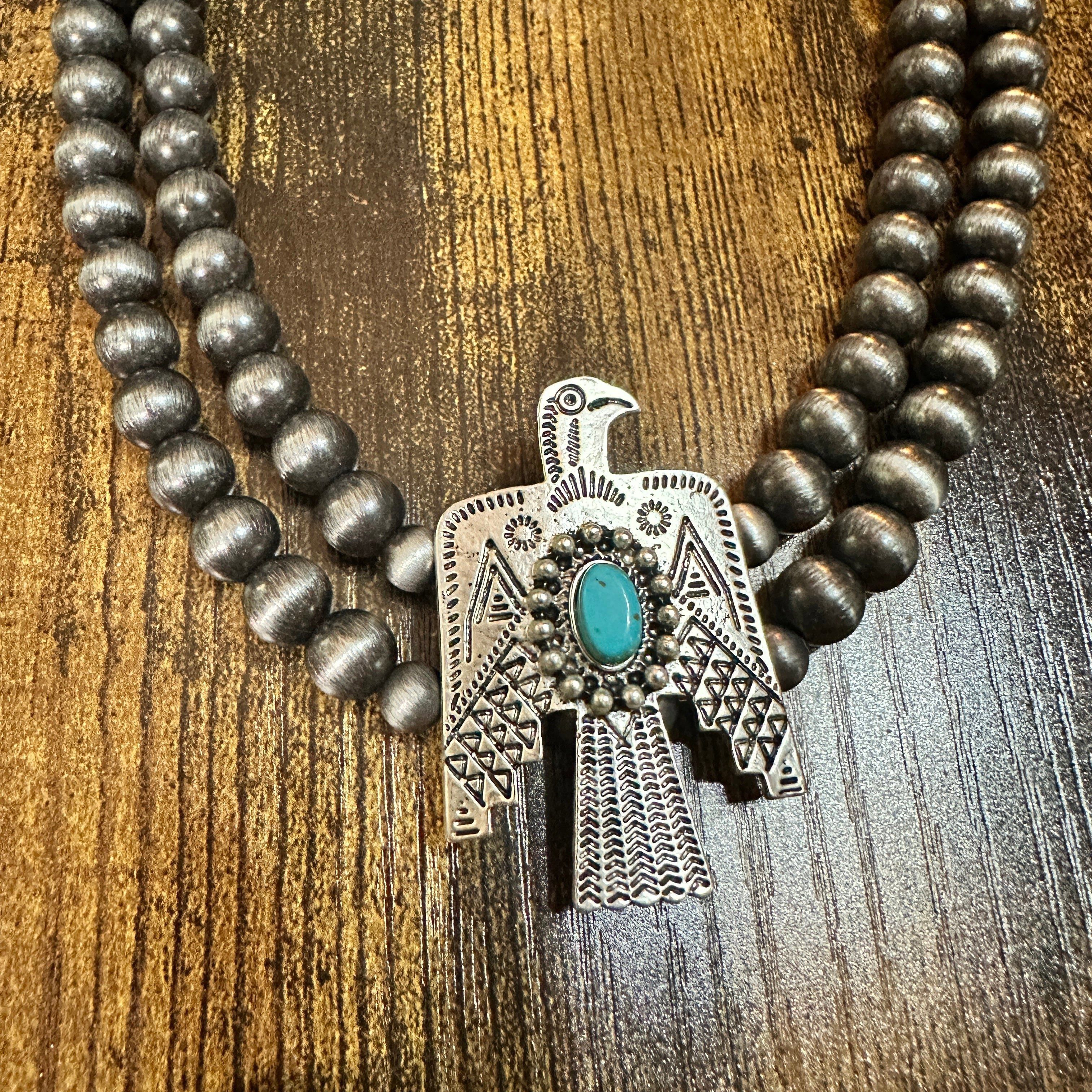 Other Handmade Navajo Bead Thunderbird Necklace, Turquoise 16 Inch Size ONE SIZE - 4 Thumbnail