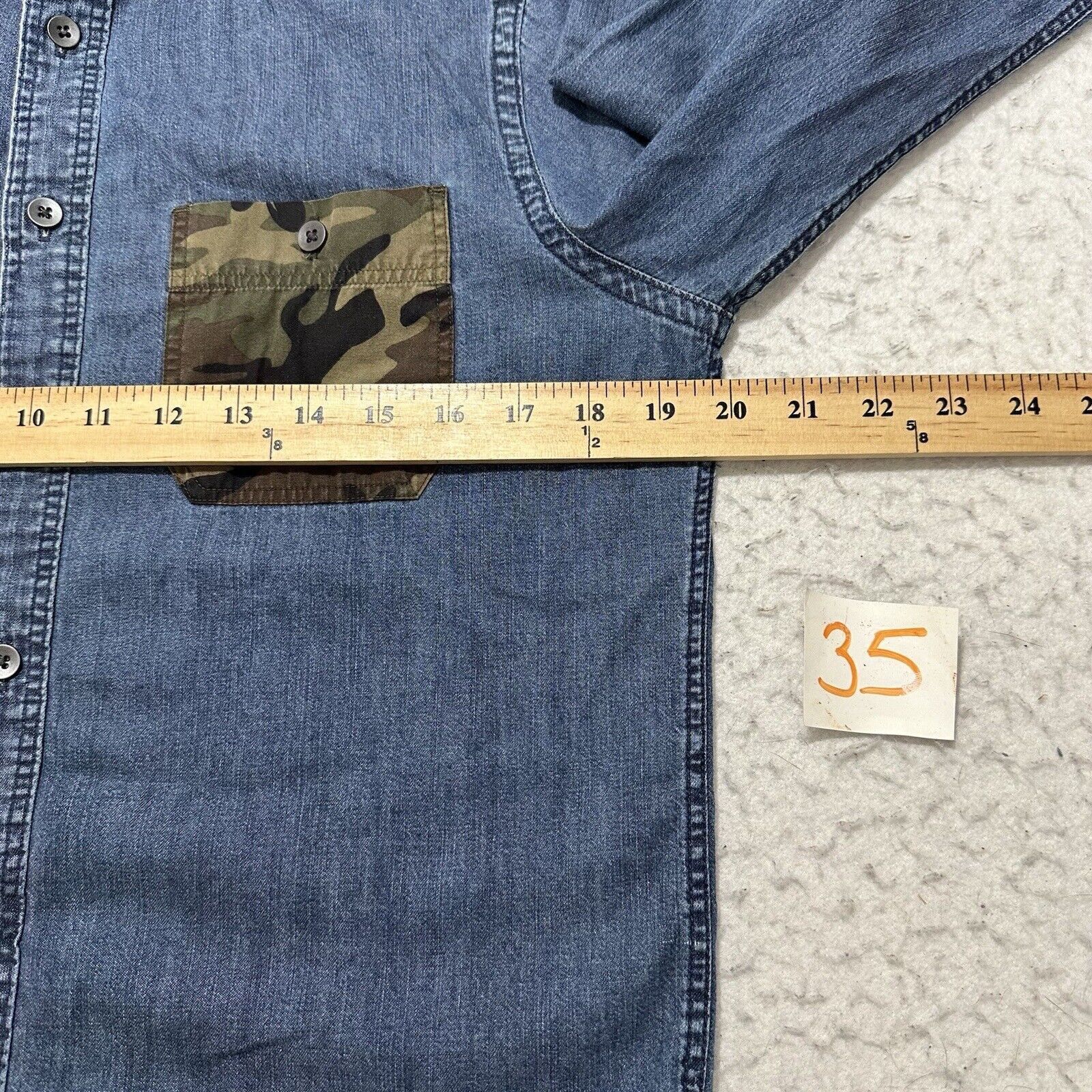 Express Express Small Blue Denim Button Down Shirt Green Camo Pocket Size US S / EU 44-46 / 1 - 7 Thumbnail