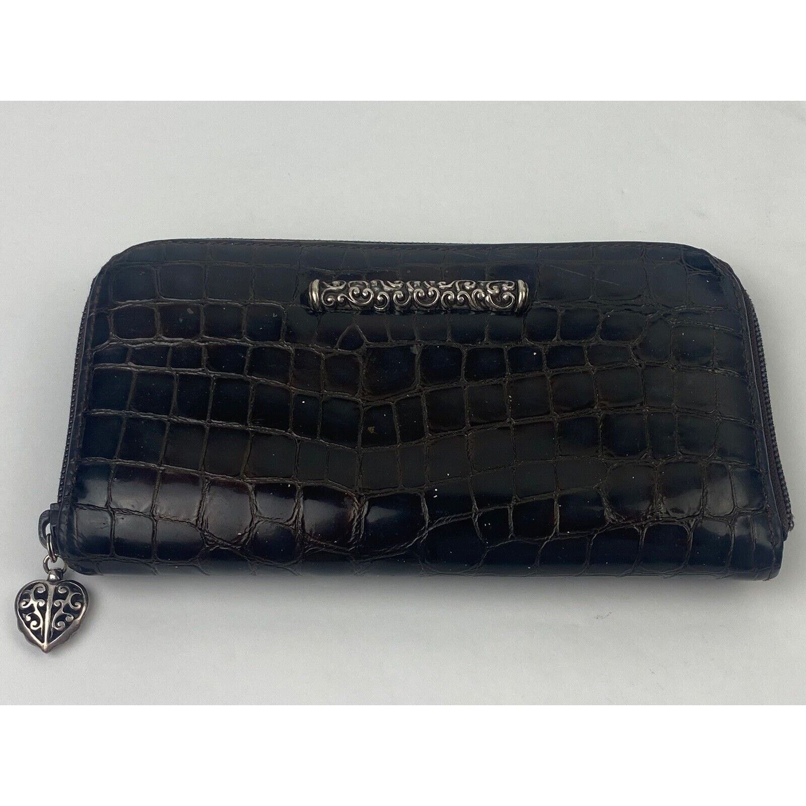 Brighton Brighton Zip Around Wallet Brown Patent Leather 8" Faux Croc Size ONE SIZE - 2 Thumbnail