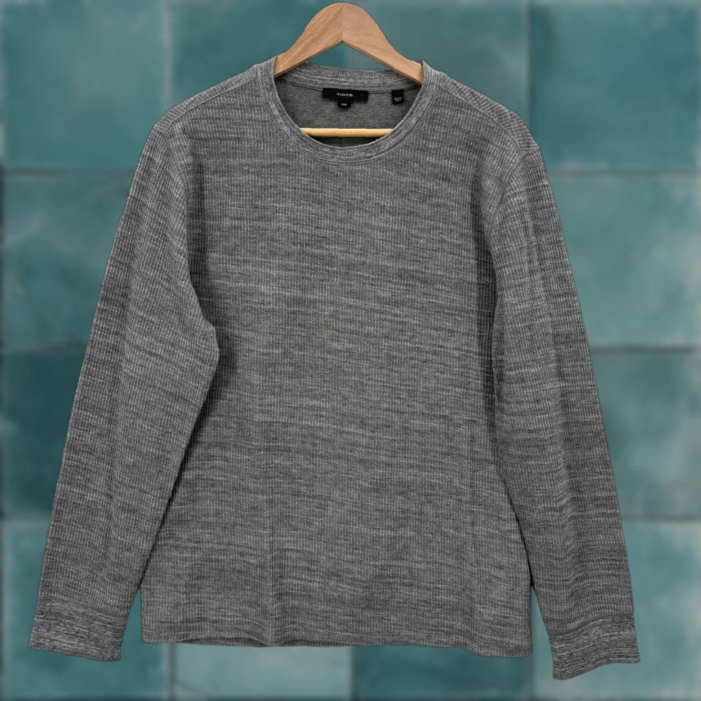 Vince Vince Sweater Mens Medium Gray Waffle Knit Crewneck Long Sleeve Thermal Cotton Size US M / EU 48-50 / 2 - 1 Thumbnail