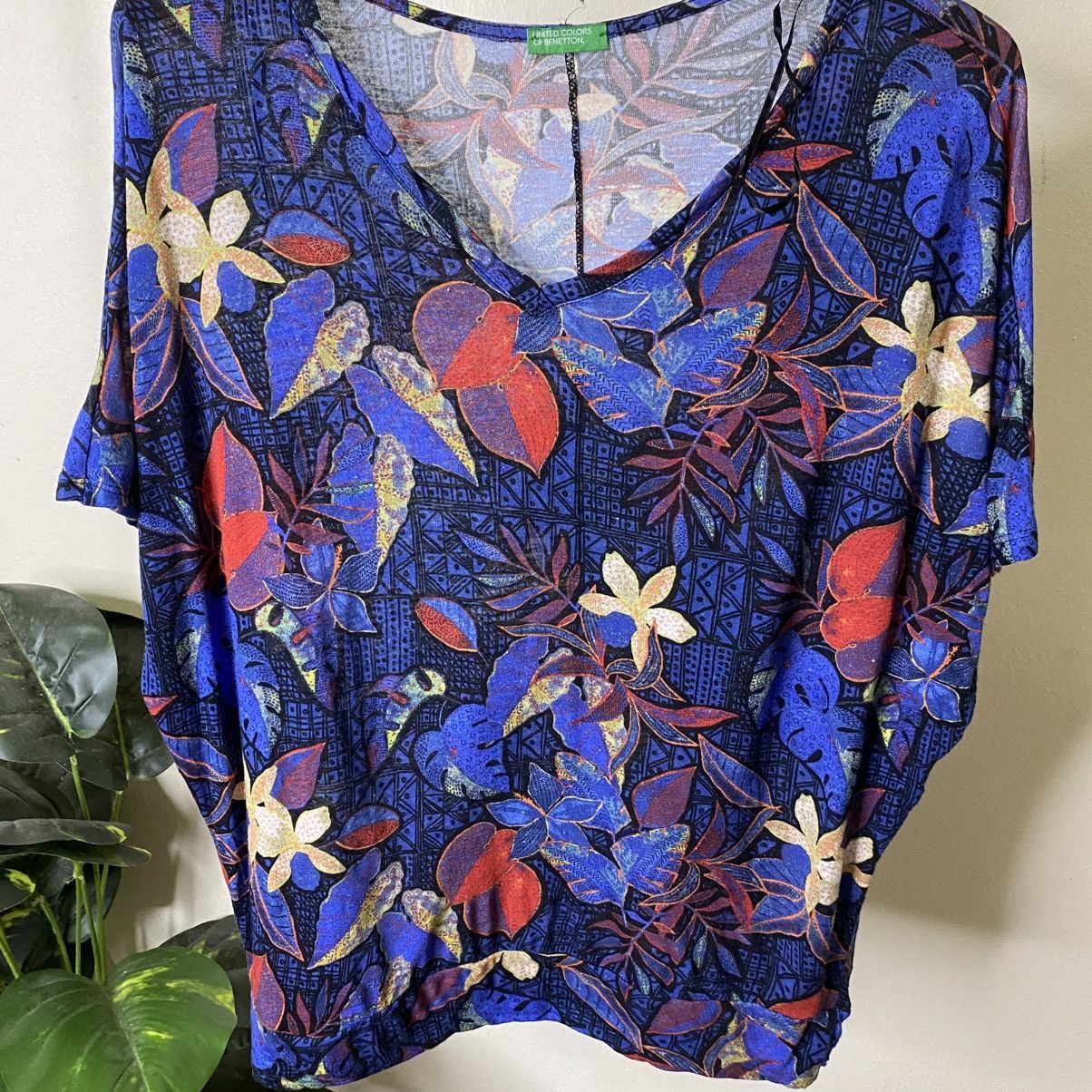 United Colors Of Benetton 1990s United Colors of Benetton AOP Floral T Shirt Size L / US 10 / IT 46 - 2 Thumbnail