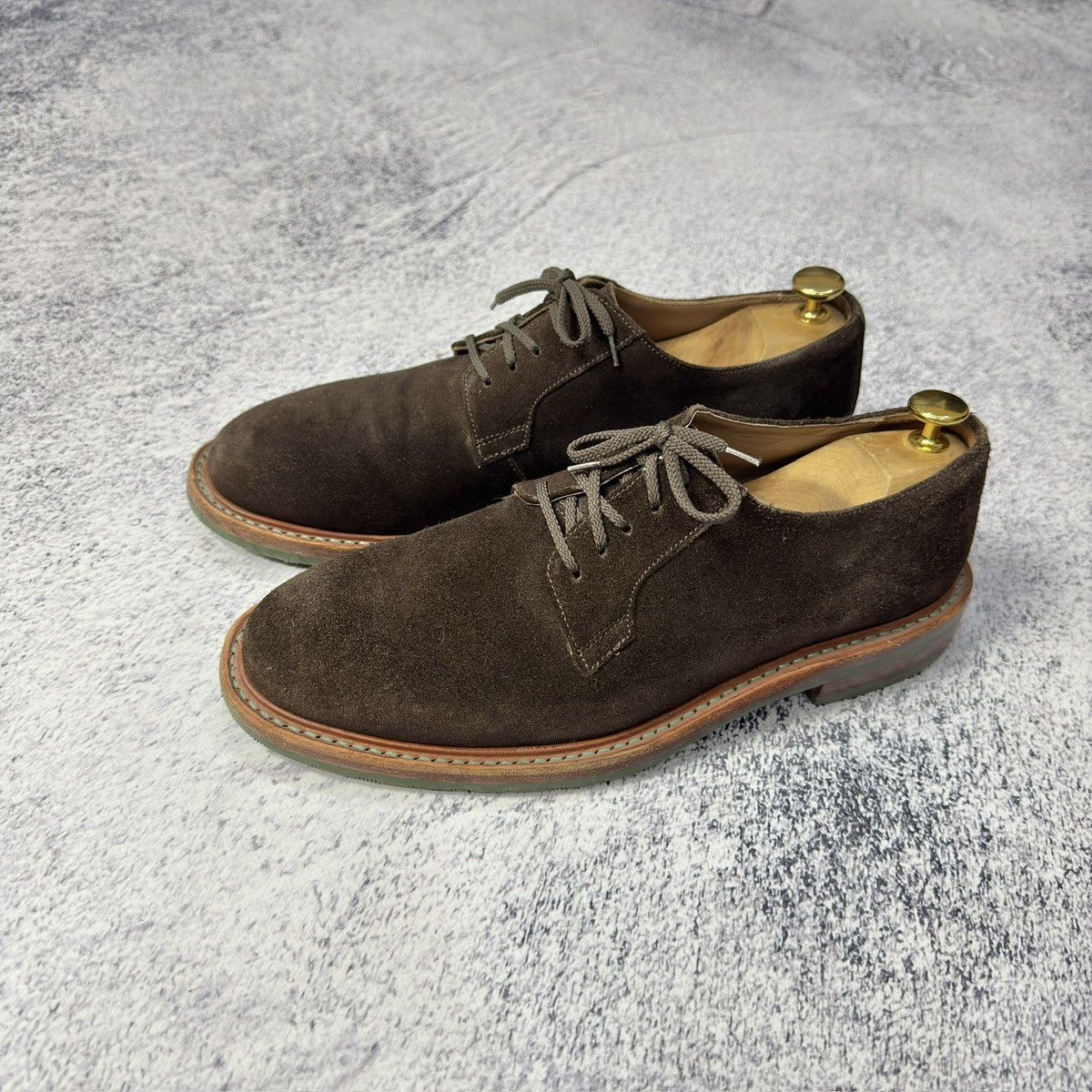 Designer × Handmade Gordon&Bros Mens Brown Suede Derbies US9 UK8 EU42 Size US 9 / EU 42 - 1 Thumbnail