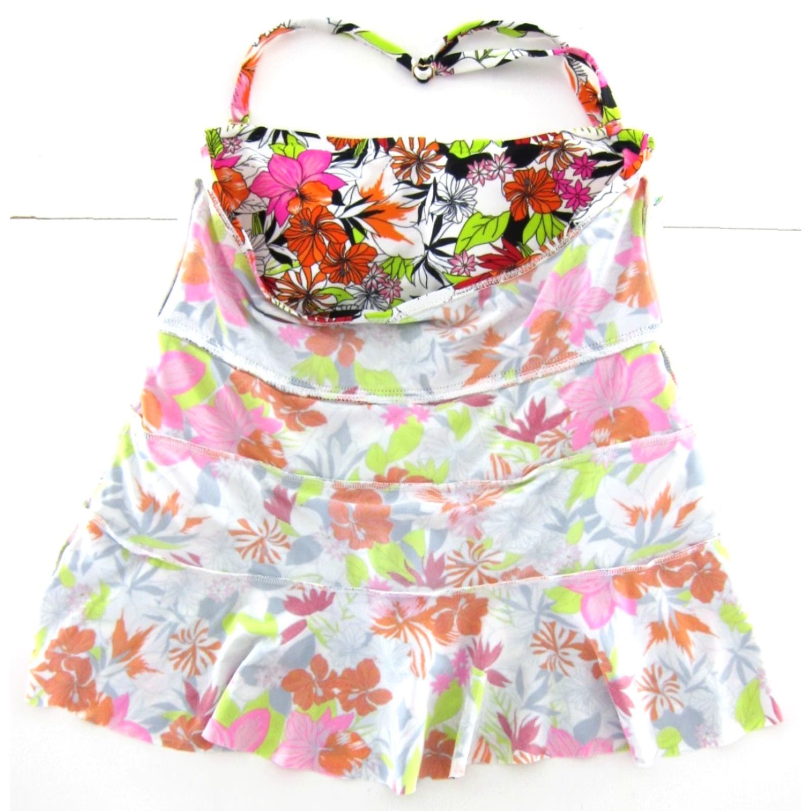 Vintage Island Escape Tankini Swim Top Built In Bra 12 White Pink Green Floral Tropical Size XL / US 12-14 / IT 48-50 - 5 Thumbnail
