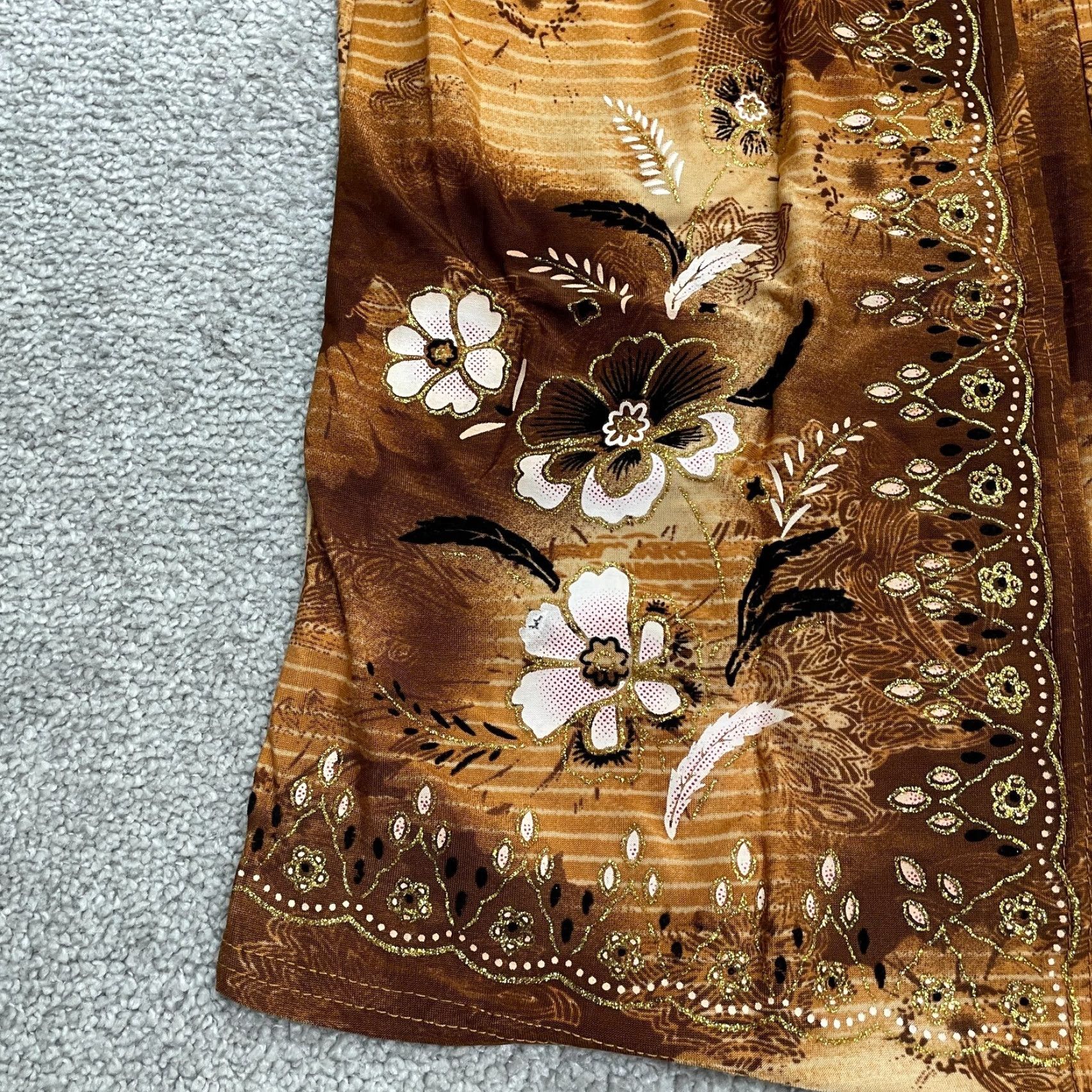 Vintage T-C Fashion Open Cover Up Top Womens Medium Brown Floral Casual Bohemian Knit V-Neck Short Sleeve Lightweight Stretch Shirt Blouse Beach Kimono Size M / US 6-8 / IT 42-44 - 4 Thumbnail