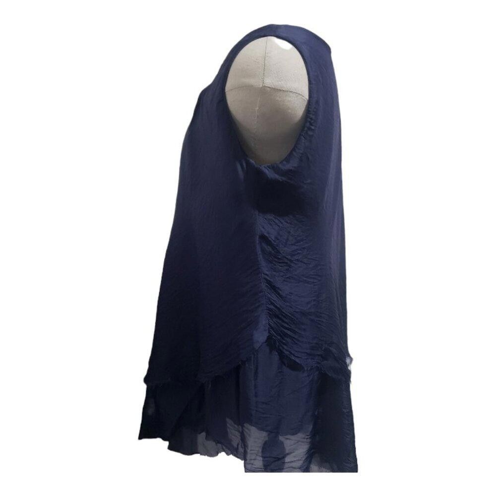 Designer CT1675 Tina Stephens Navy Blue Layered Sleeveless Blouse s Size S / US 4 / IT 40 - 3 Thumbnail