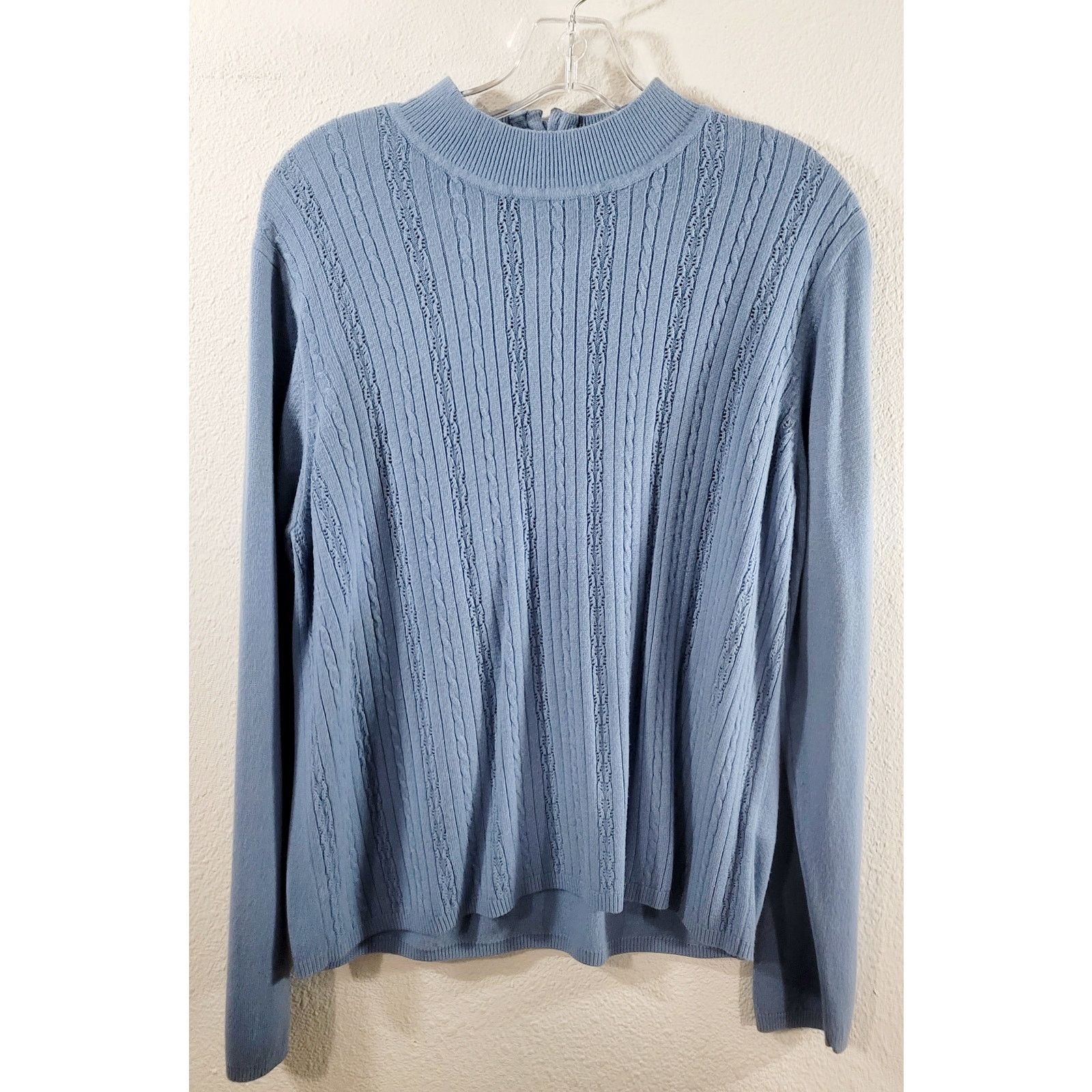 Other Draper's & Damon's Blue Cable Knit Mock Neck Sweater Top L Size L / US 10 / IT 46 - 5 Thumbnail