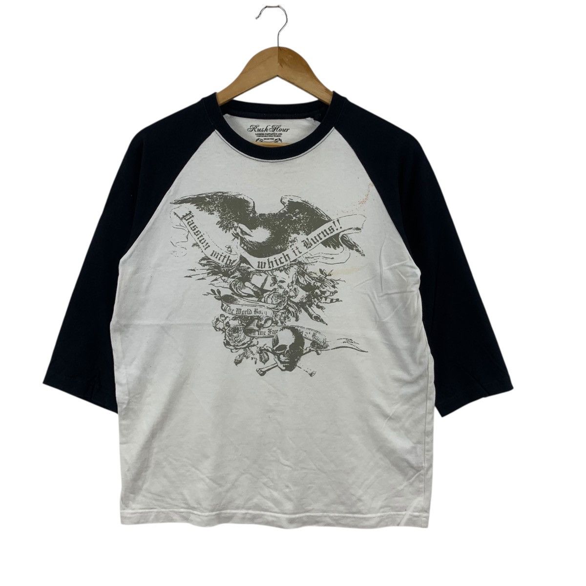 Other RUSH HOUR EAGLE Skull Bones Floral Raglan Tee Shirt Top Size L / US 10 / IT 46 - 3 Thumbnail