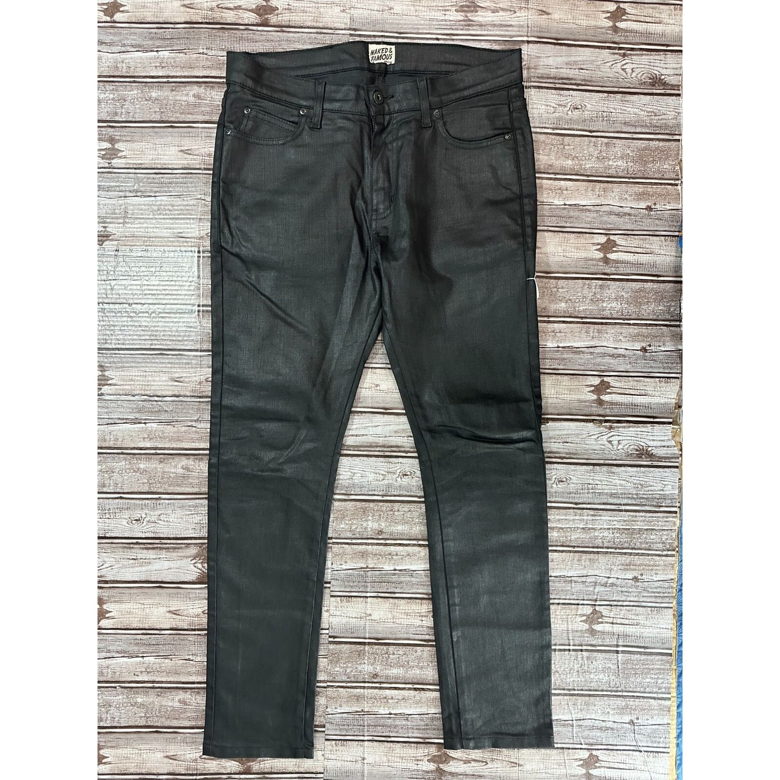 Naked And Famous Stacked Guy Wax Coated Black Jeans 32 slim