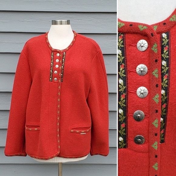 Vintage Vintage 80s Red Boiled Wool Fair Isle lcelandic Ski Apres No Size L / US 10 / IT 46 - 7 Thumbnail