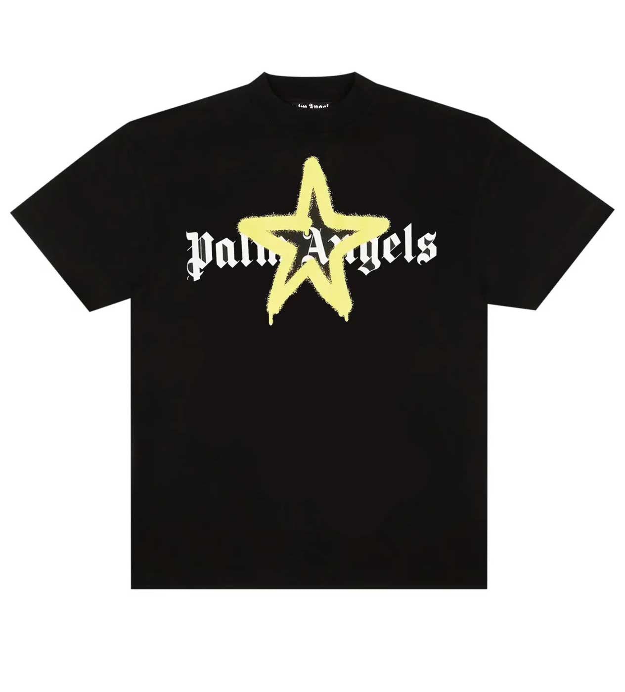 Palm Angels Star Sprayed Tee Black/Yellow Size US M / EU 48-50 / 2 - 1 Thumbnail