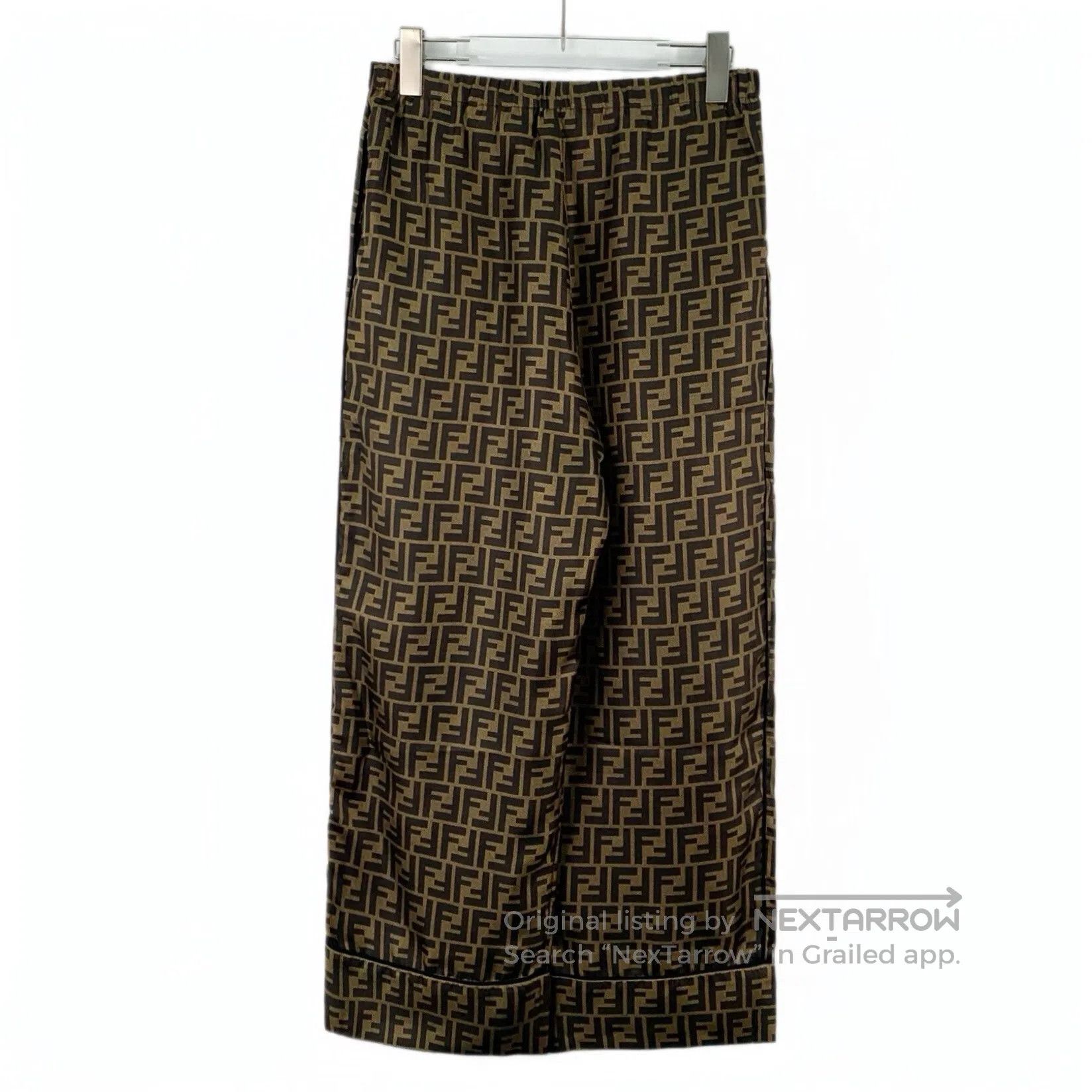 Fendi FENDI Dark Brown Double F Monogrammed Silk Casual Trousers Size US 40 / EU 56 - 2 Thumbnail