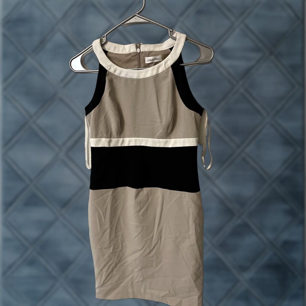 Calvin Klein Calvin Klein White Black White Colorblock Sleeveless Sheath Career Dress Size 4P Size S / US 4 / IT 40 - 1 Thumbnail