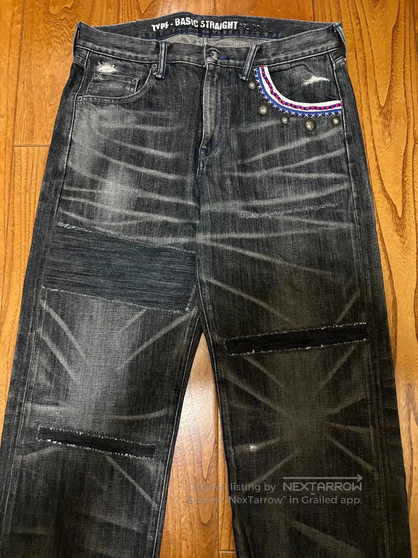 Neighborhood vintage black denim jeans with embellishments. Size US 43 - 3 Thumbnail