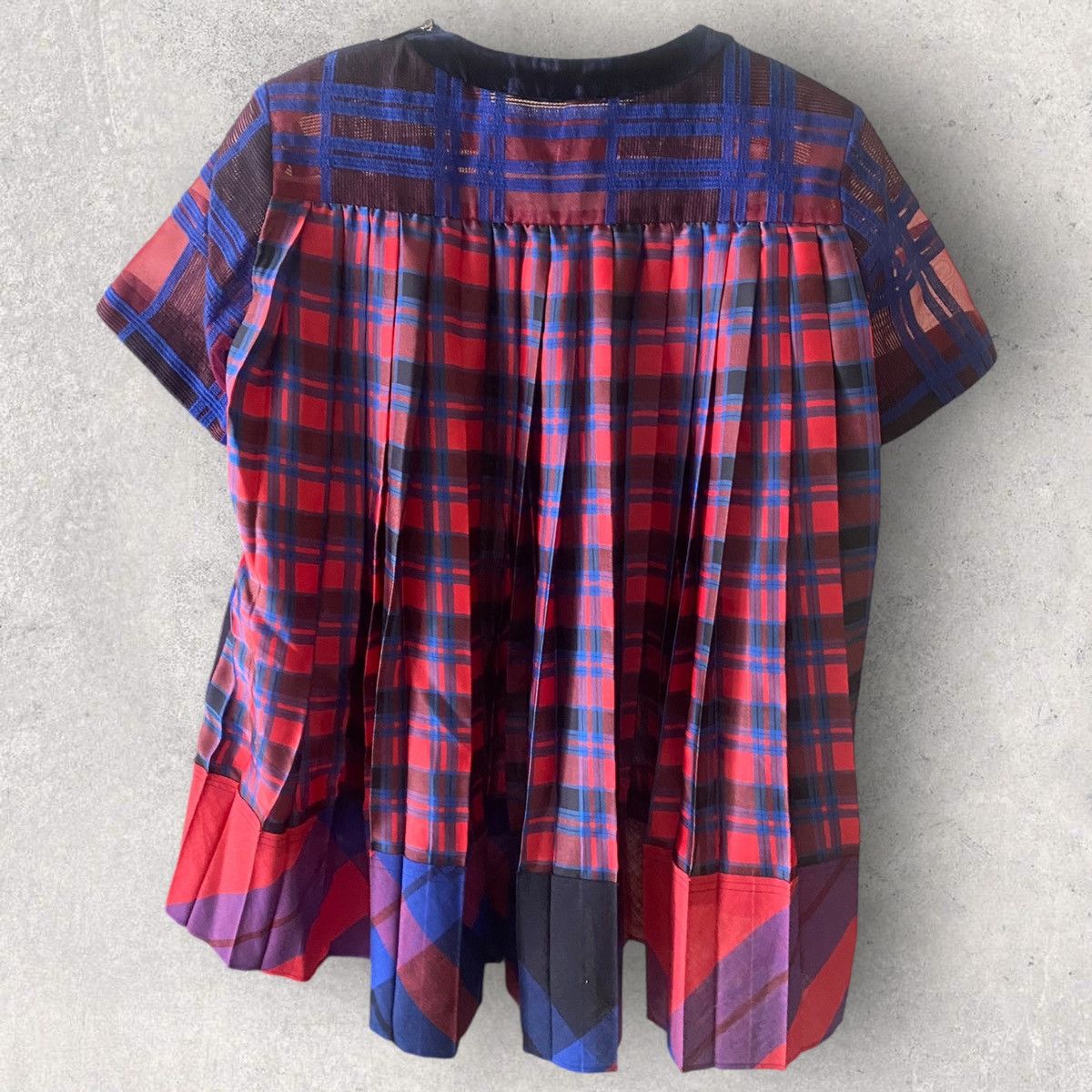 Sacai Pre Fall 2018 Red/Blue Plaid Back Pleated Oversize Blouse Size S / US 4 / IT 40 - 3 Thumbnail