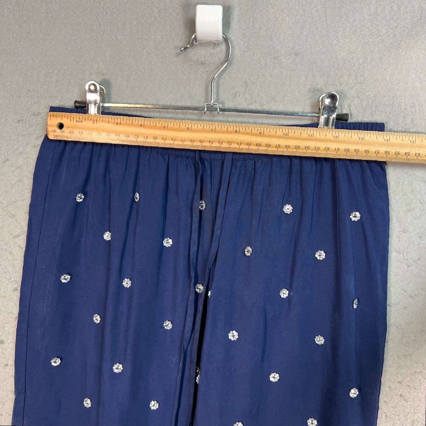 Vintage Hill House Womens Pajama Pants Blue with White Floral Embroidery S Small Adult Womens Size 28" / US 6 / IT 42 - 6 Thumbnail