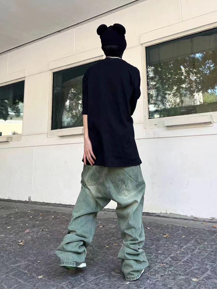Japanese Brand Washed vintage green baggy jeans Size US 32 / EU 48 - 2 Thumbnail