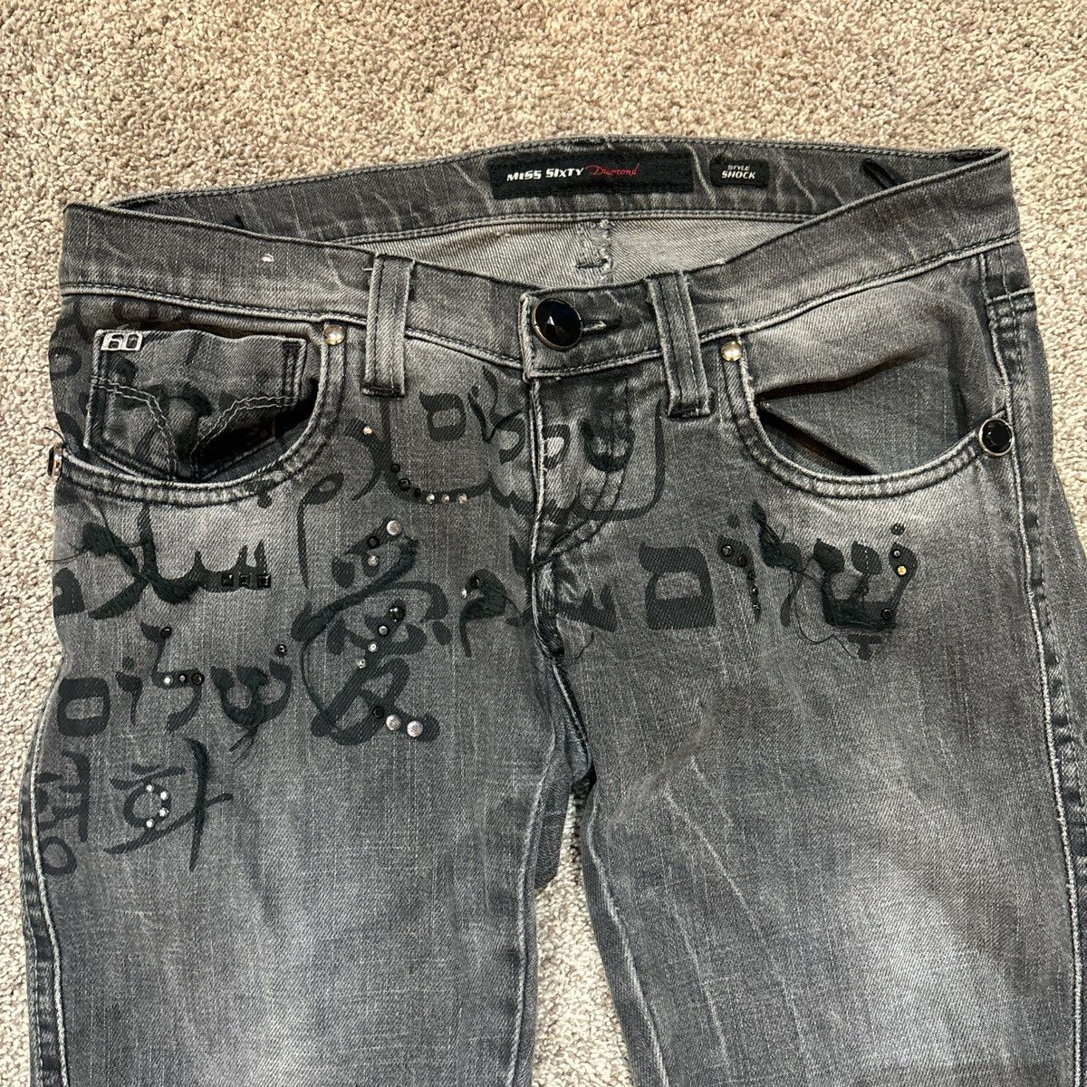 image of Miss Sixty Embellished Jeans in Black/Grey, Women's (Size 26)