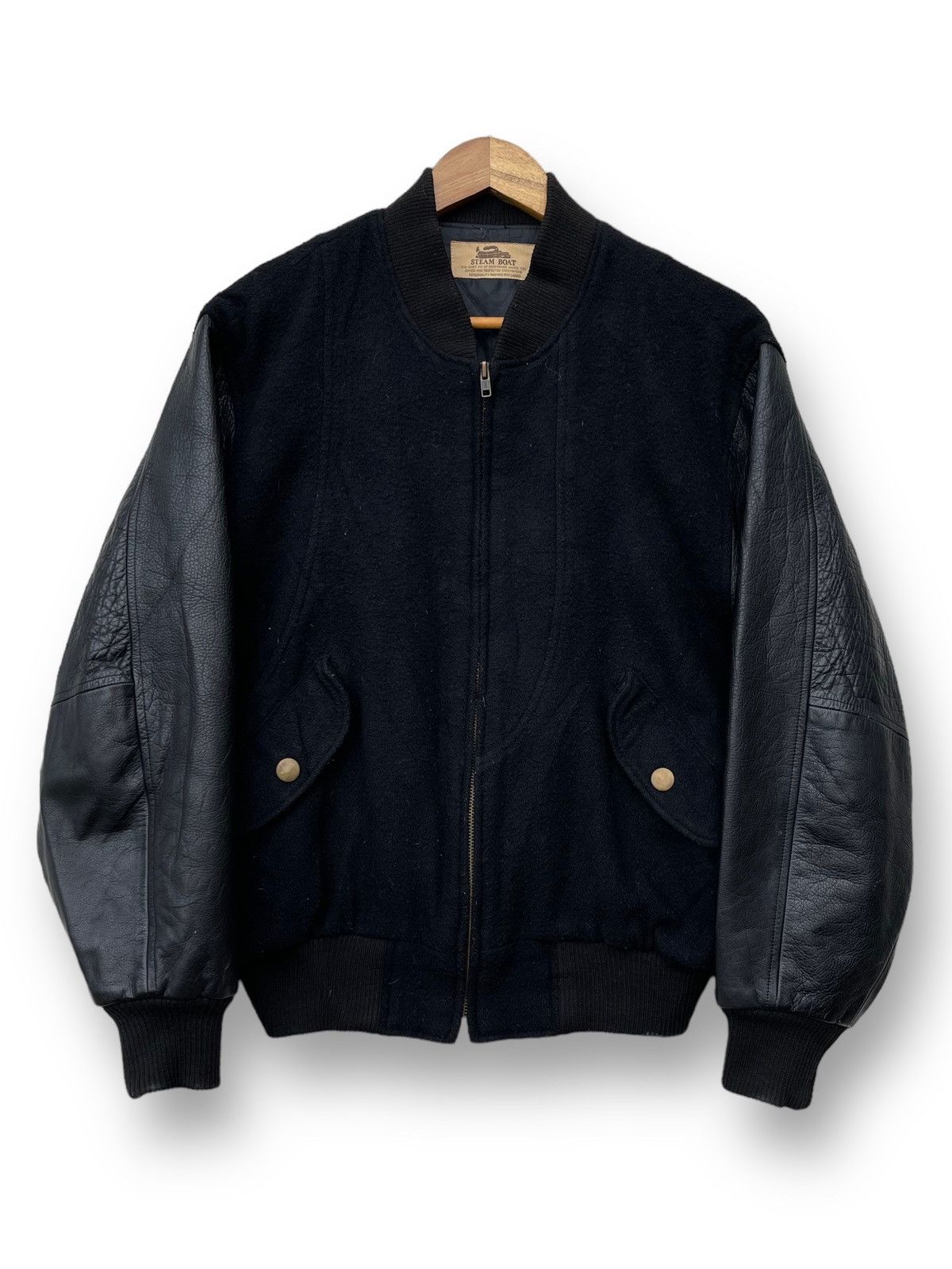 Issey Miyake 🔥Vintage 80's Steam Boat Japan Leather Sleeve Bomber Jacket Size US M / EU 48-50 / 2 - 6 Thumbnail