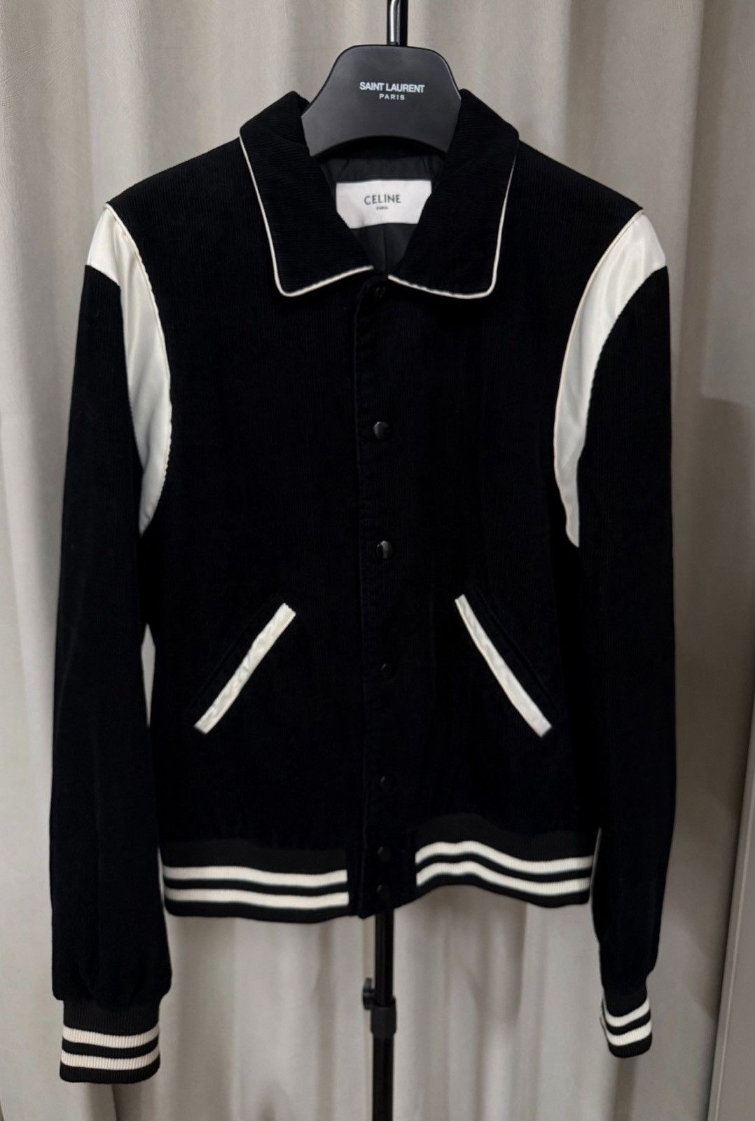 Celine CELINE 2020SS BlackWhite Colorblock Corduroy Varsity Jacket Size US S / EU 44-46 / 1 - 1 Thumbnail
