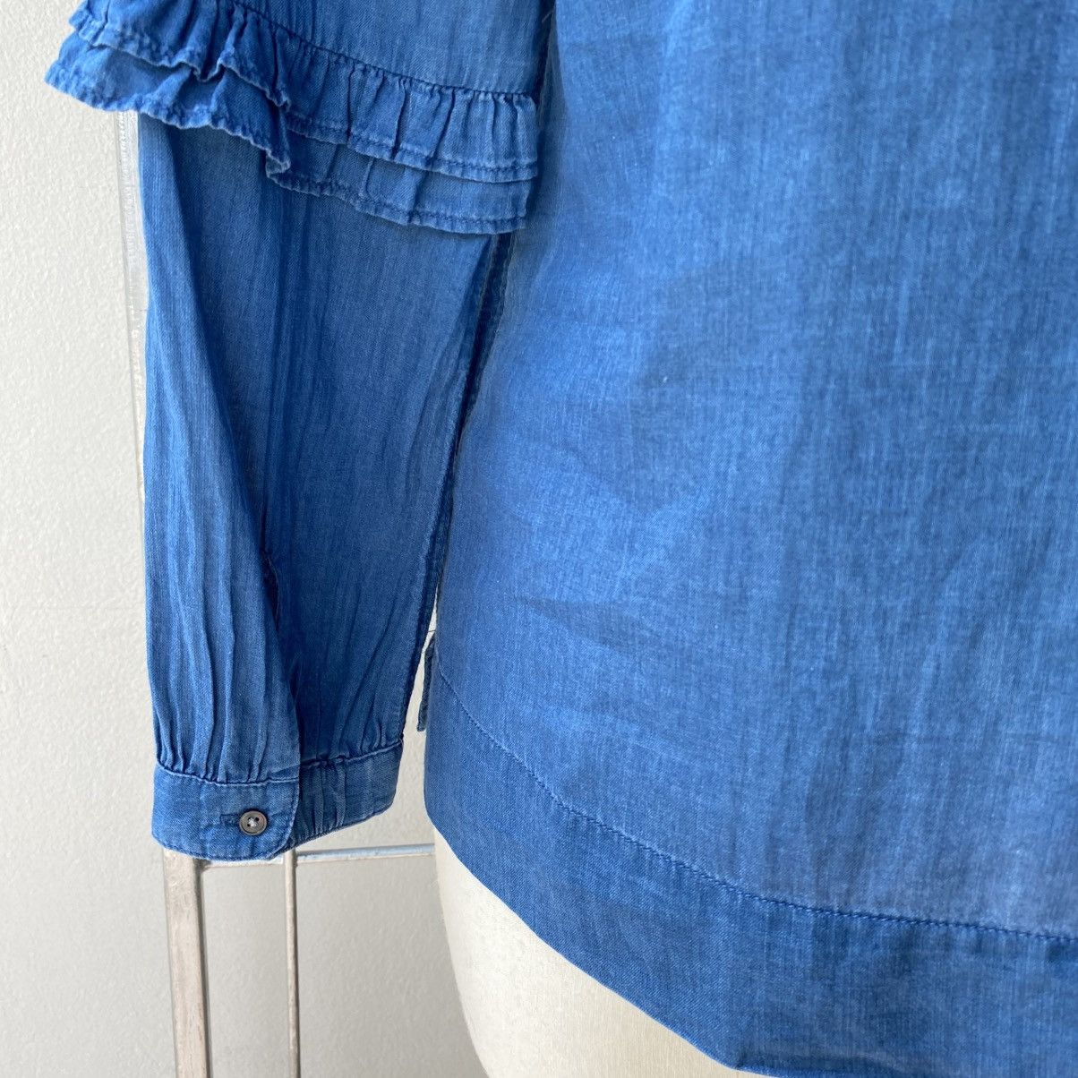 J.Crew J.CREW Blue Ruffled Long-Sleeve Blouse Size XS / US 0-2 / IT 36-38 - 13 Thumbnail