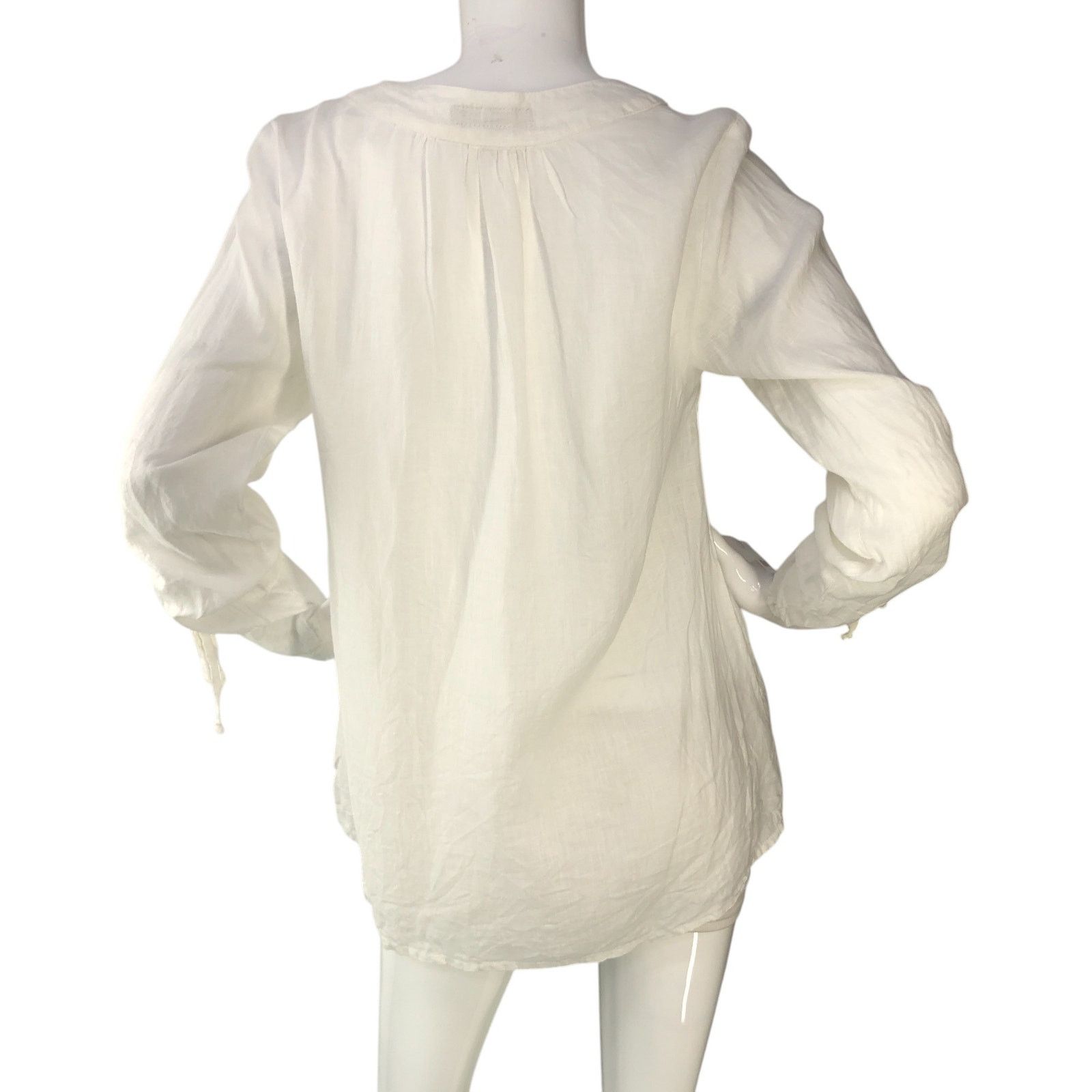 FLAX Flax Size P US XS Top Blouse Ruched Sleeve Linen Gauze White Size XS / US 0-2 / IT 36-38 - 7 Thumbnail