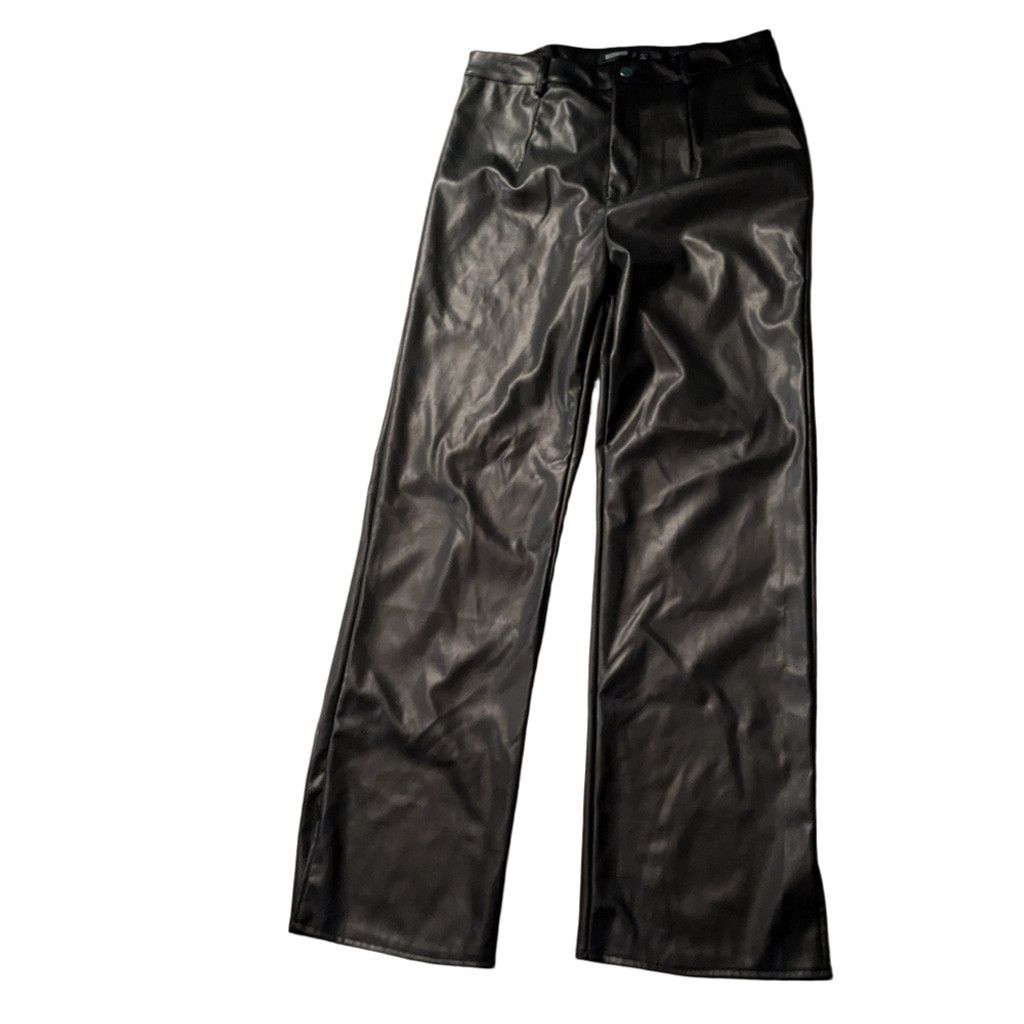 Missguided Missguided Faux Leather Split Hem Black Trousers Size 10 Size 32" / US 10 / IT 46 - 2 Thumbnail