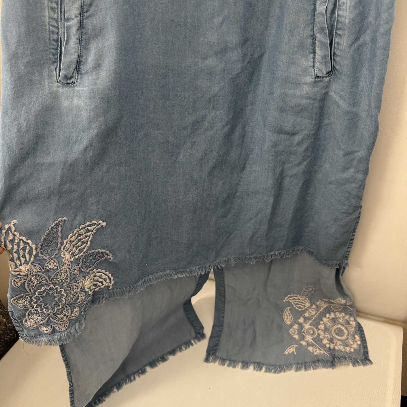 Other Billy T Chambray Dress Ombre Embroidered Boho Coastal Beach Size M / US 6-8 / IT 42-44 - 7 Thumbnail